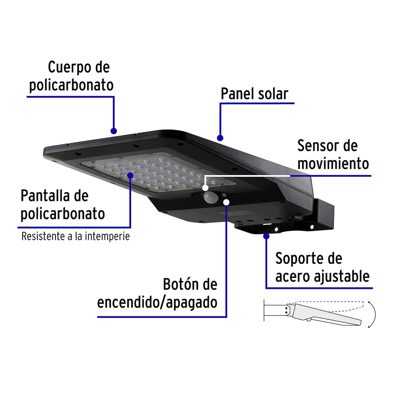 Luminario suburbano de LED 15 W con panel solar, Volteck