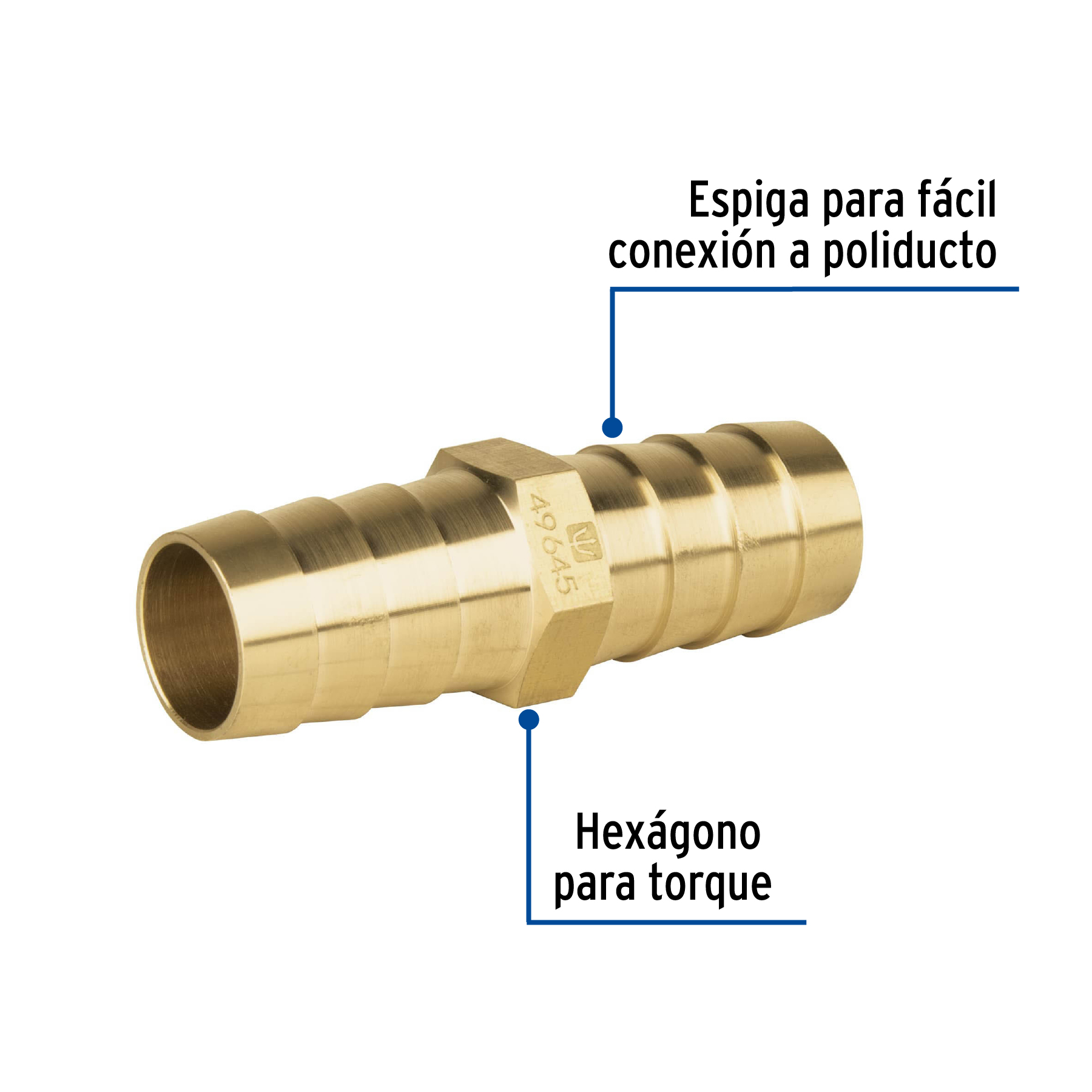 Cople inserción de latón para poliducto negro, 3/4'
