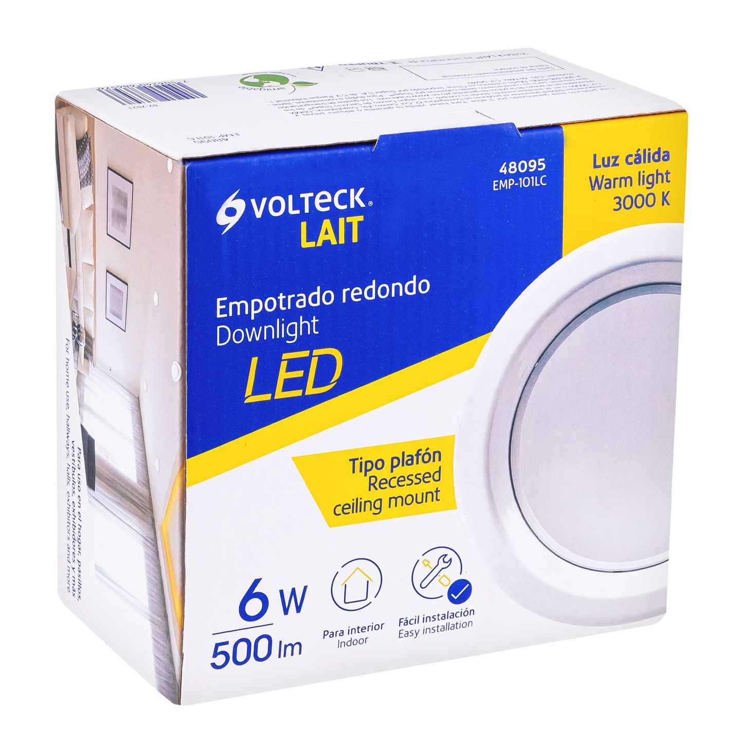 Luminario LED empotrado redondo 6 W, luz cálida