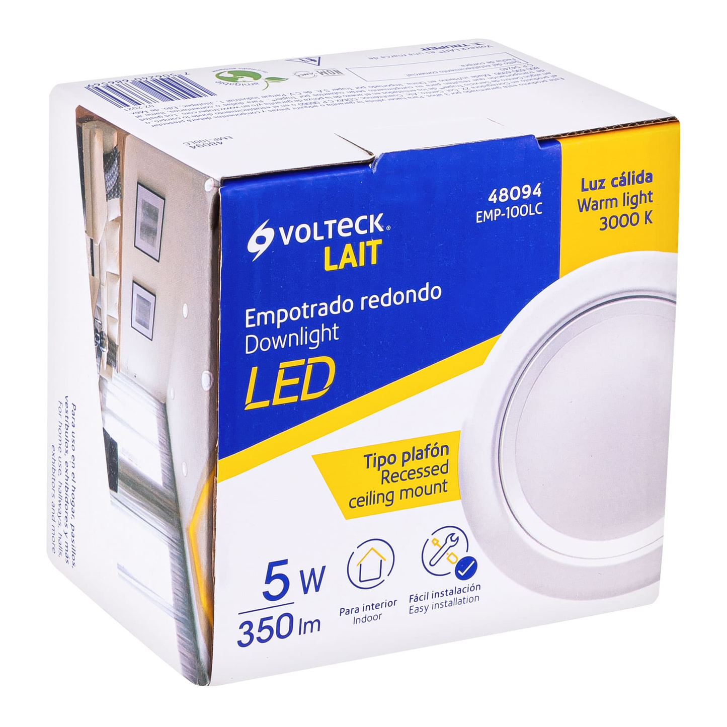 Luminario LED empotrado redondo 5 W, luz cálida