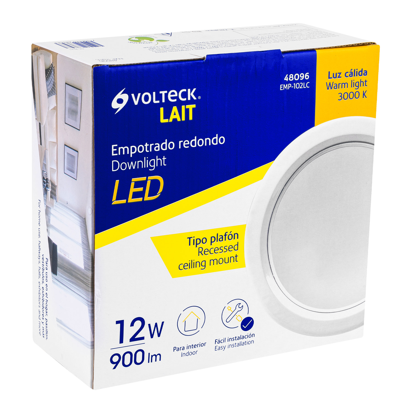 Luminario LED empotrado redondo 12 W, luz cálida