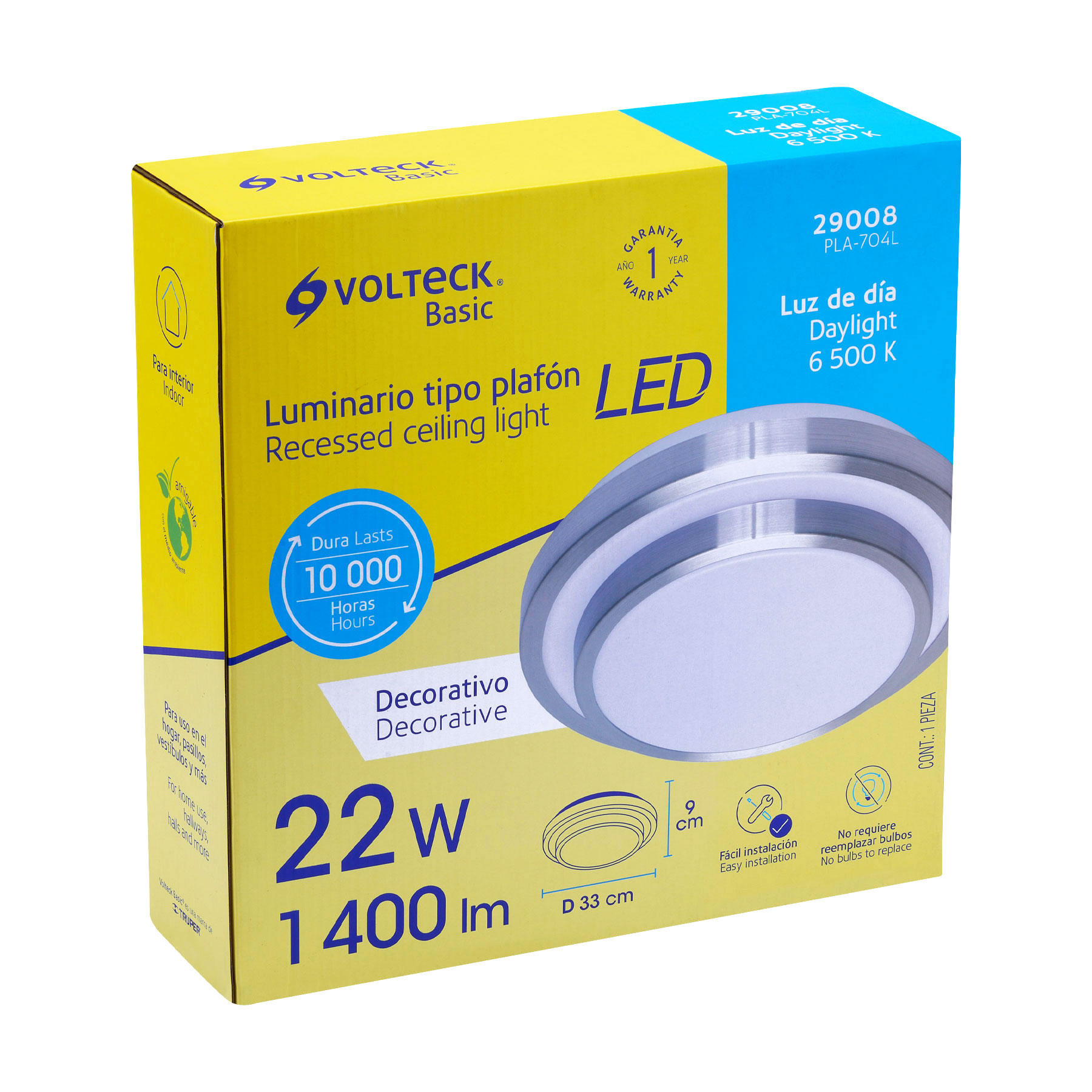 Luminario LED 24 W plafón decorativo metálico luz día, Basic
