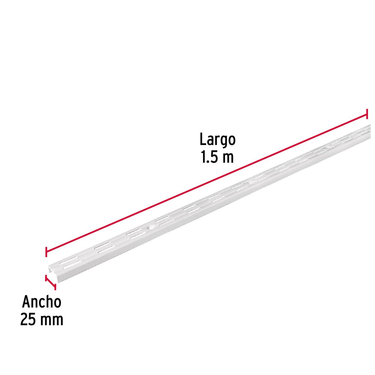 Cremallera doble blanca para ménsulas planas, 1.5m