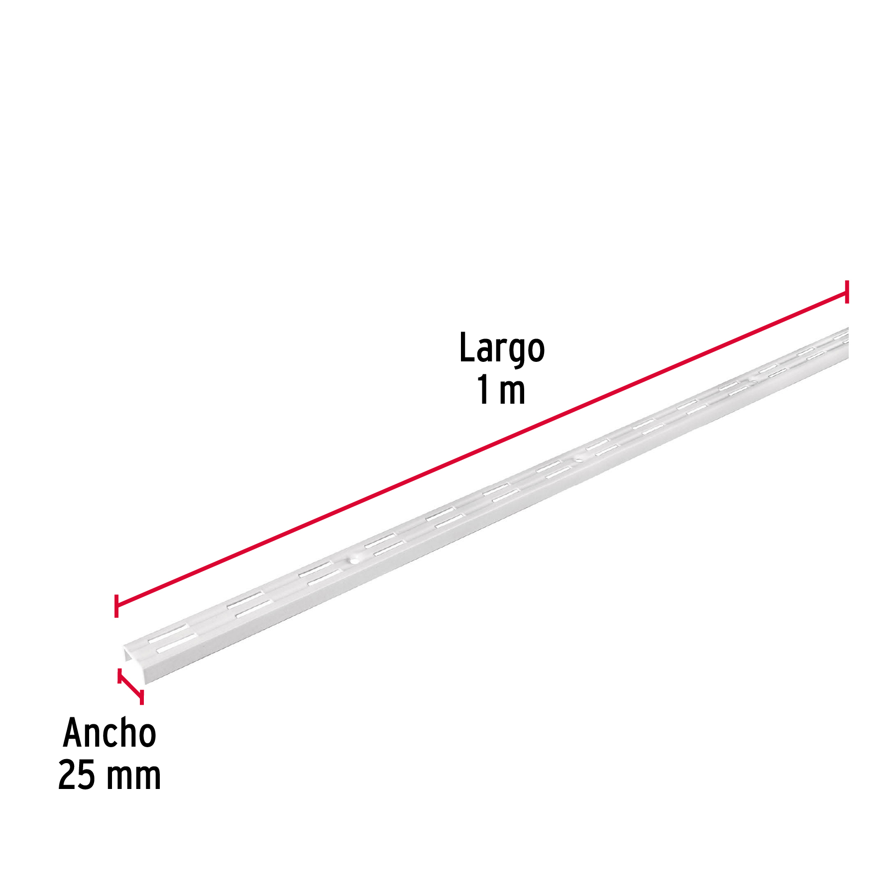 Cremallera doble blanca para ménsulas planas, 1m