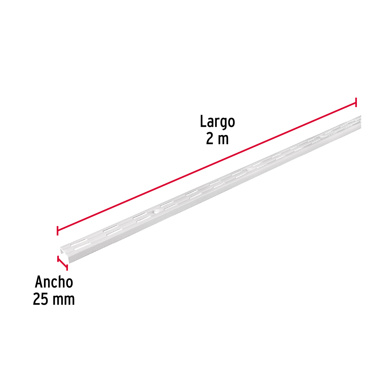 Cremallera doble blanca para ménsulas planas, 2m