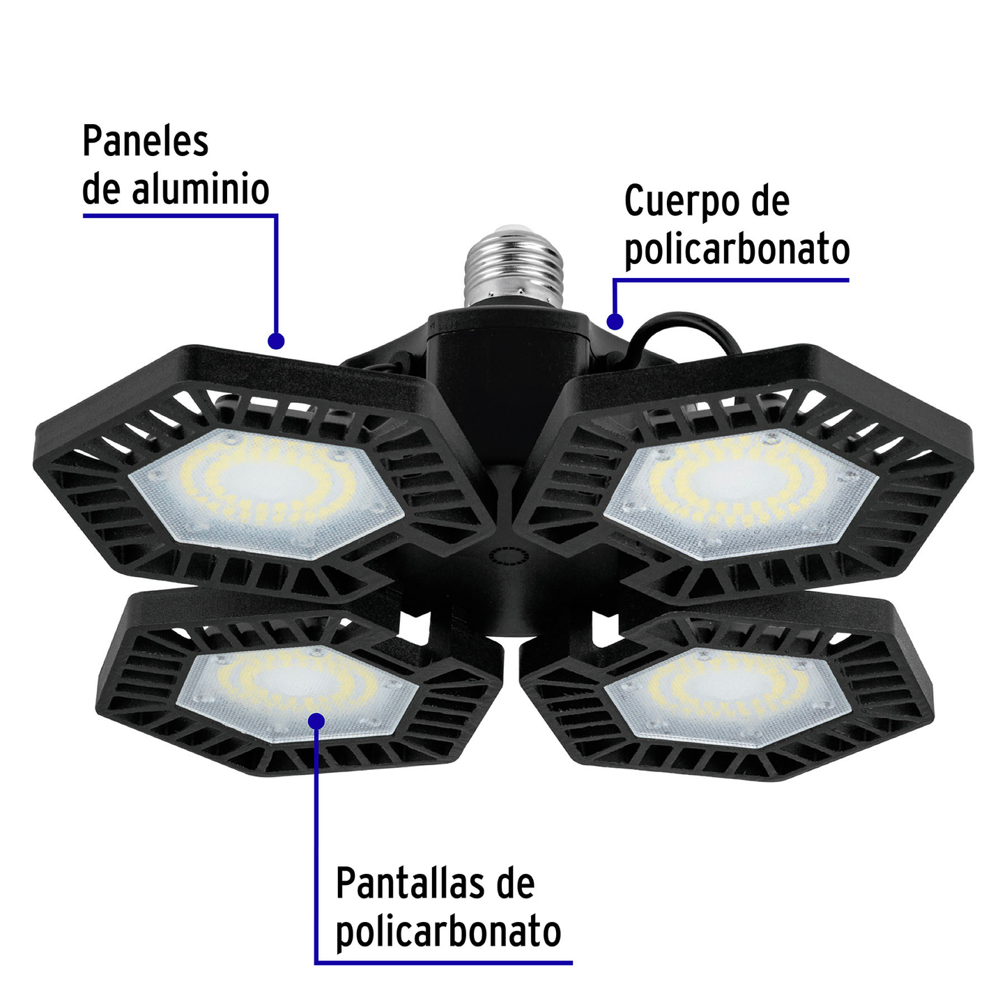 Luminario de LED 100 W, aluminio con 4 paneles abatibles