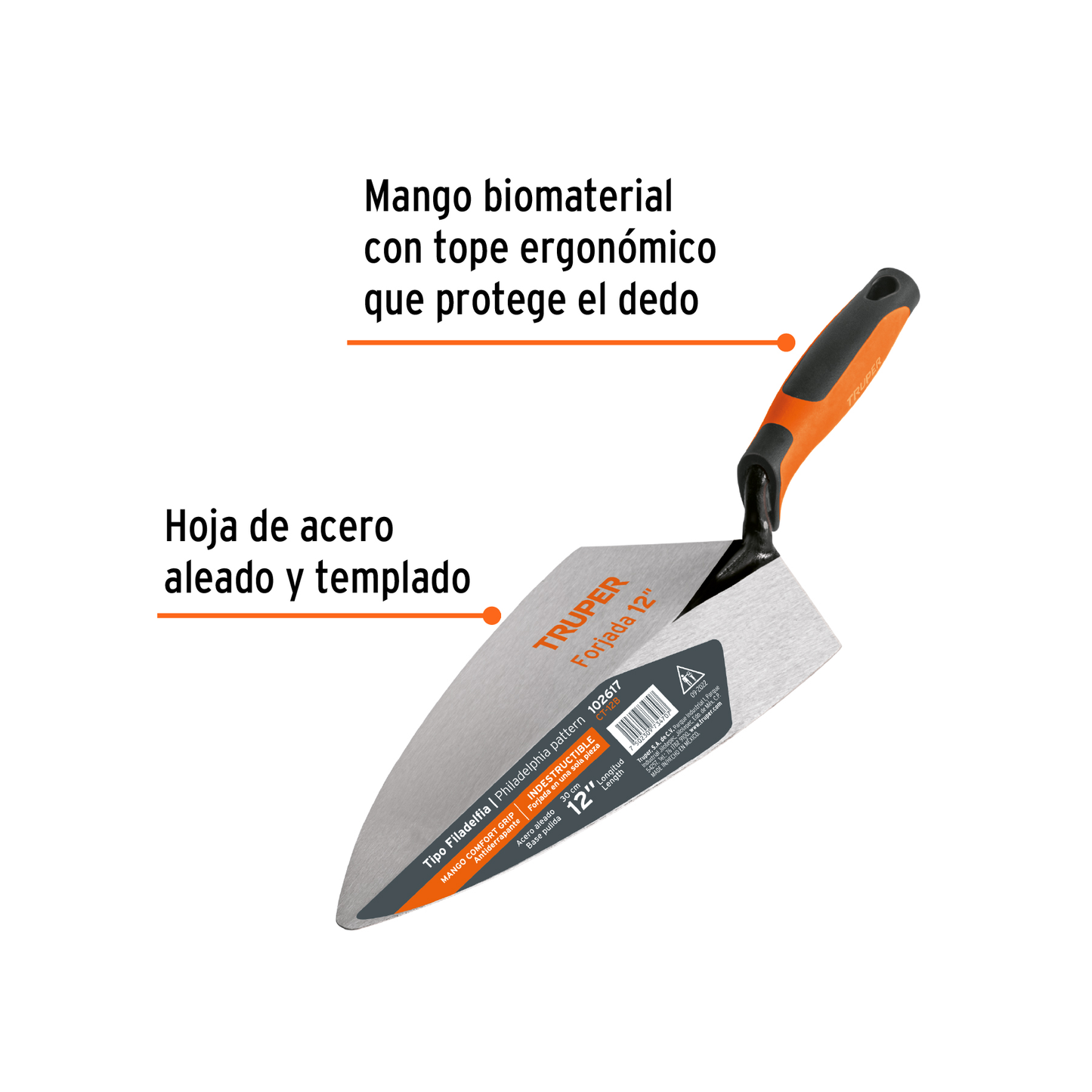 Cuchara p/ albañil 12' forjada tipo Filadelfia, Comfort Grip