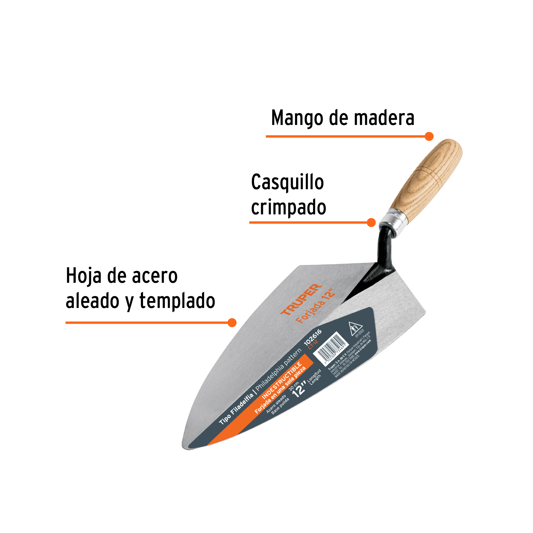 Cuchara para albañil, tipo Filadelfia 12', Truper