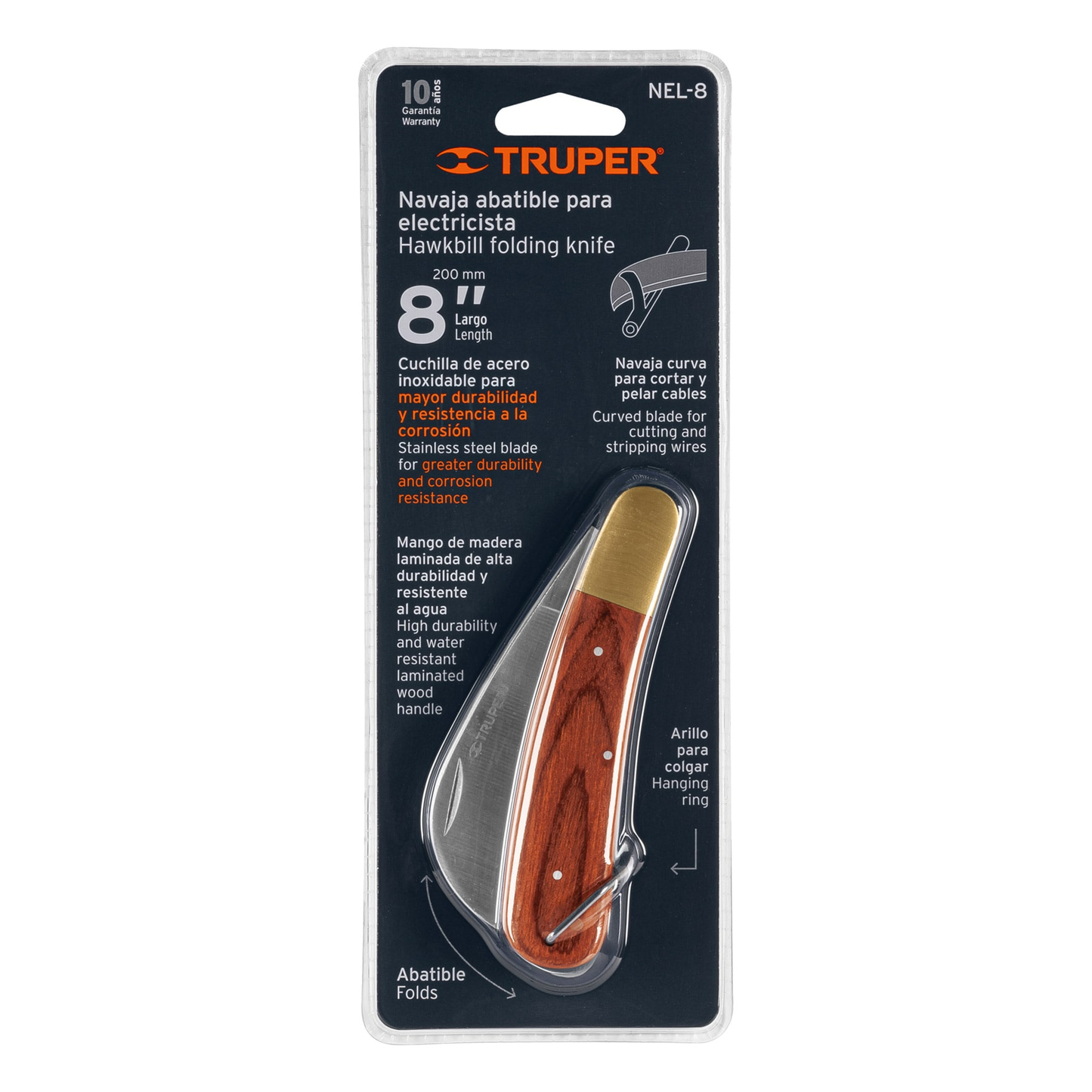 Cuchillo abatible para electricista, 8"