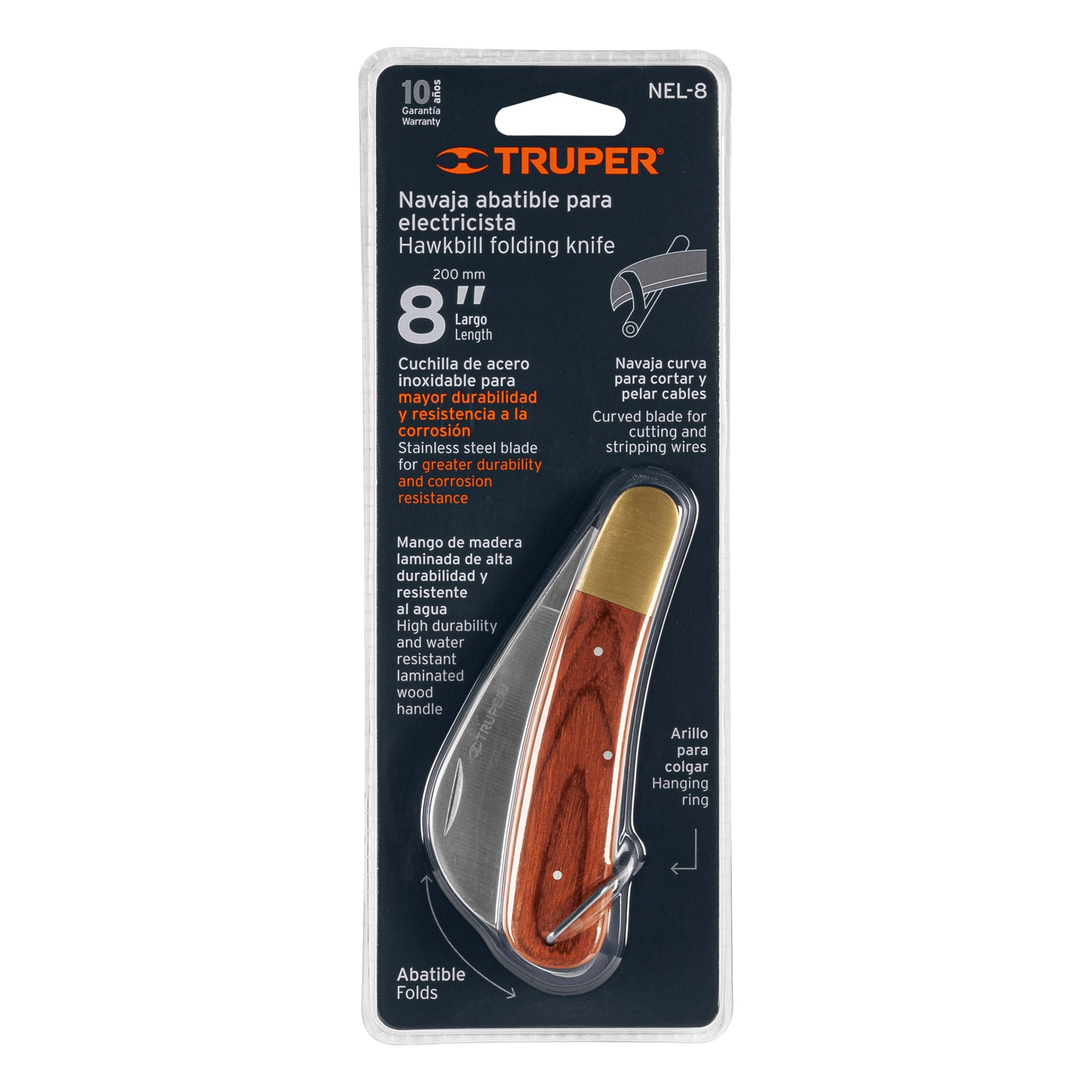 Cuchillo abatible para electricista, 8"