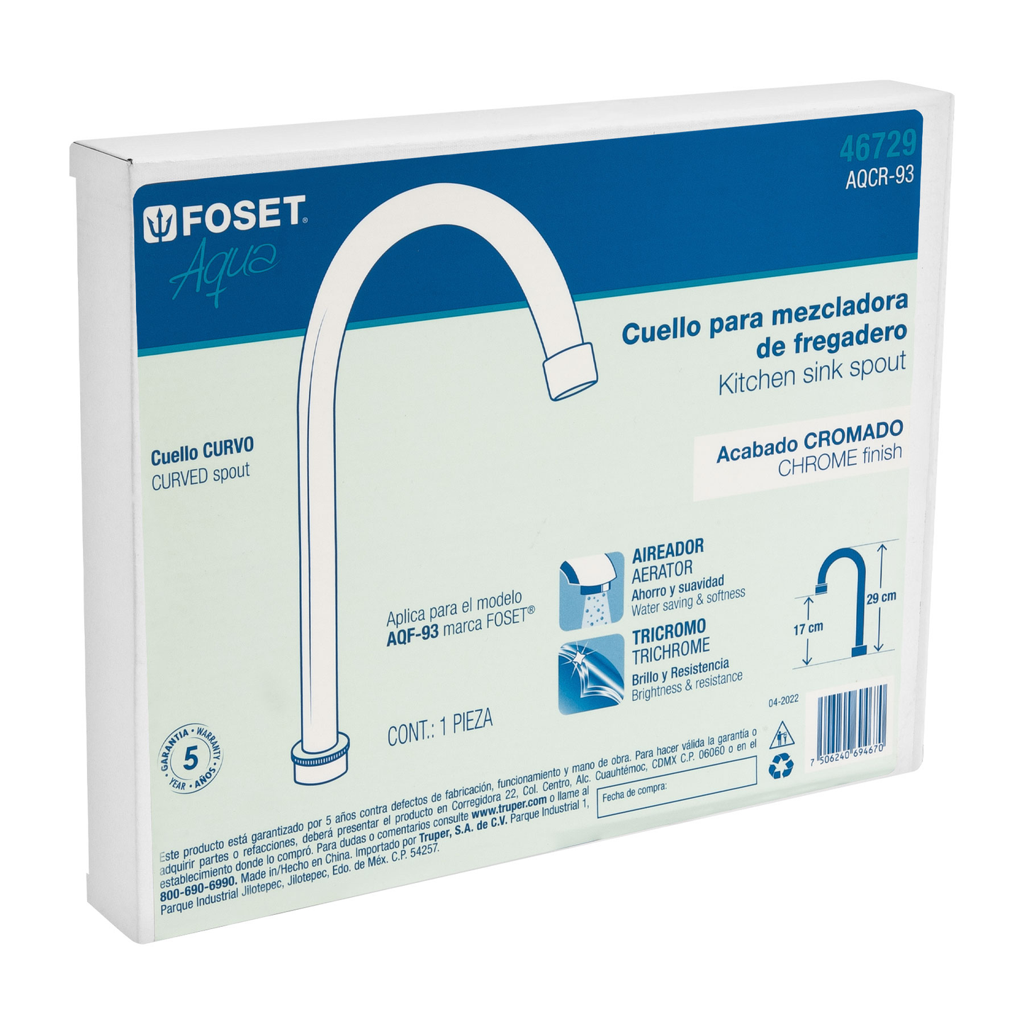 Cuello para mezcladora de fregadero AQCR-93, Foset