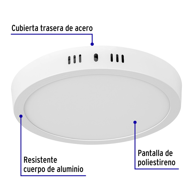 Luminario blanco de LED 18 W redondo tipo plafón luz cálida