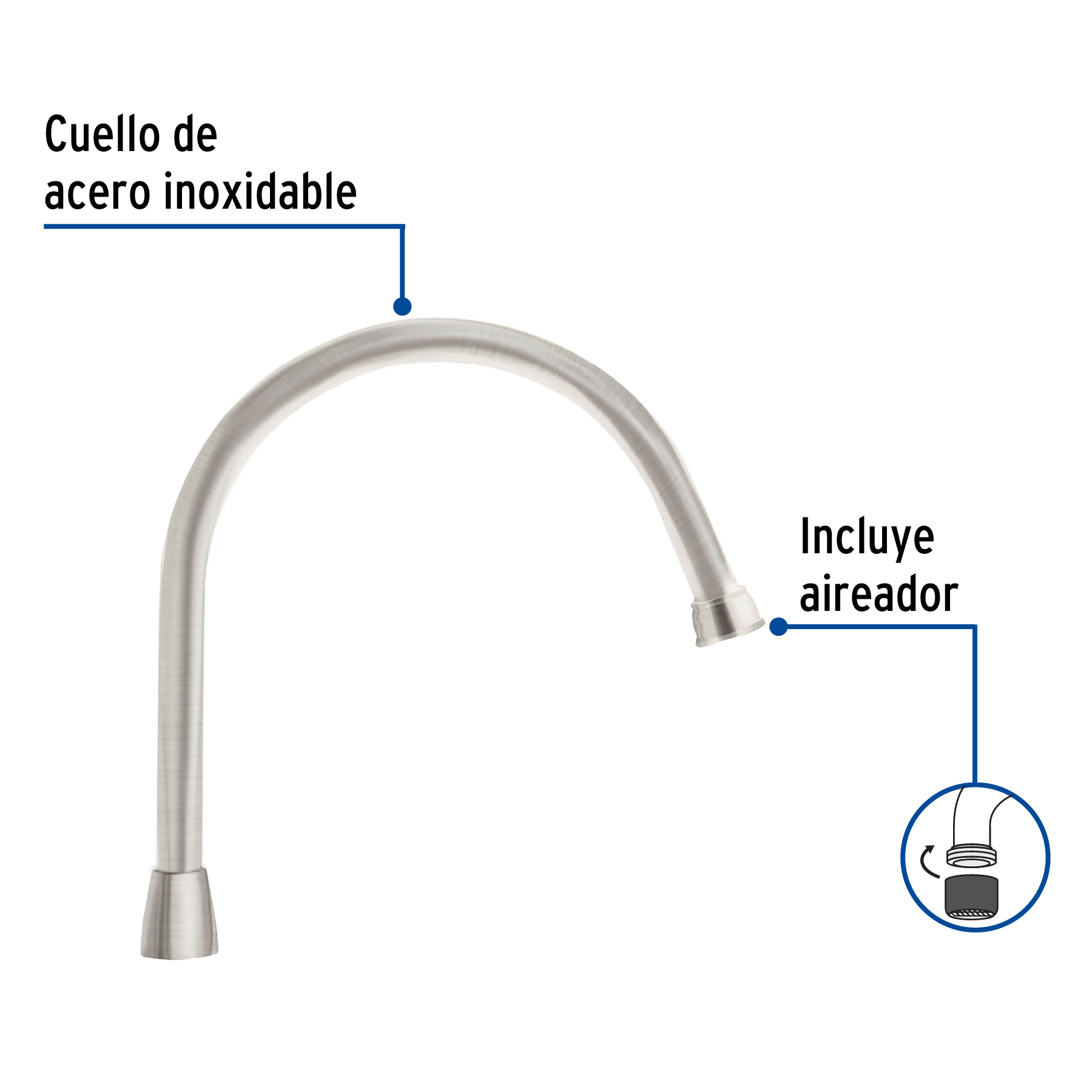 Cuello para mezcladora de fregadero, satín, Foset