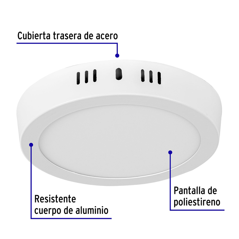 Luminario blanco de LED 12 W redondo tipo plafón luz cálida