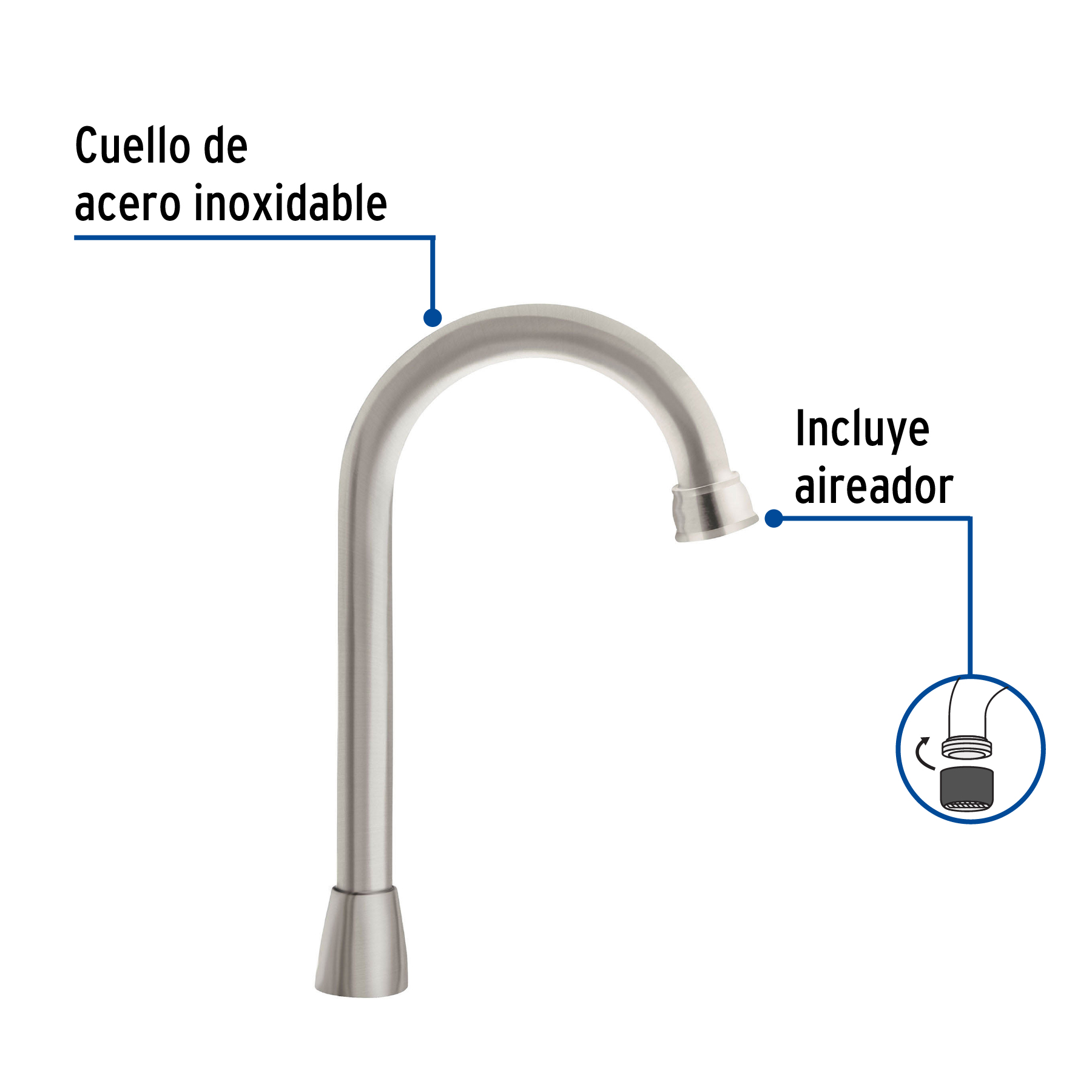 Cuello para mezcladora de lavabo, tipo bar, satín, Aqua