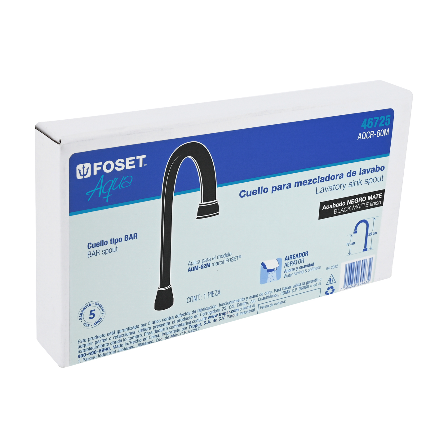 Cuello para mezcladora de lavabo,tipo bar,negro mate, Aqua