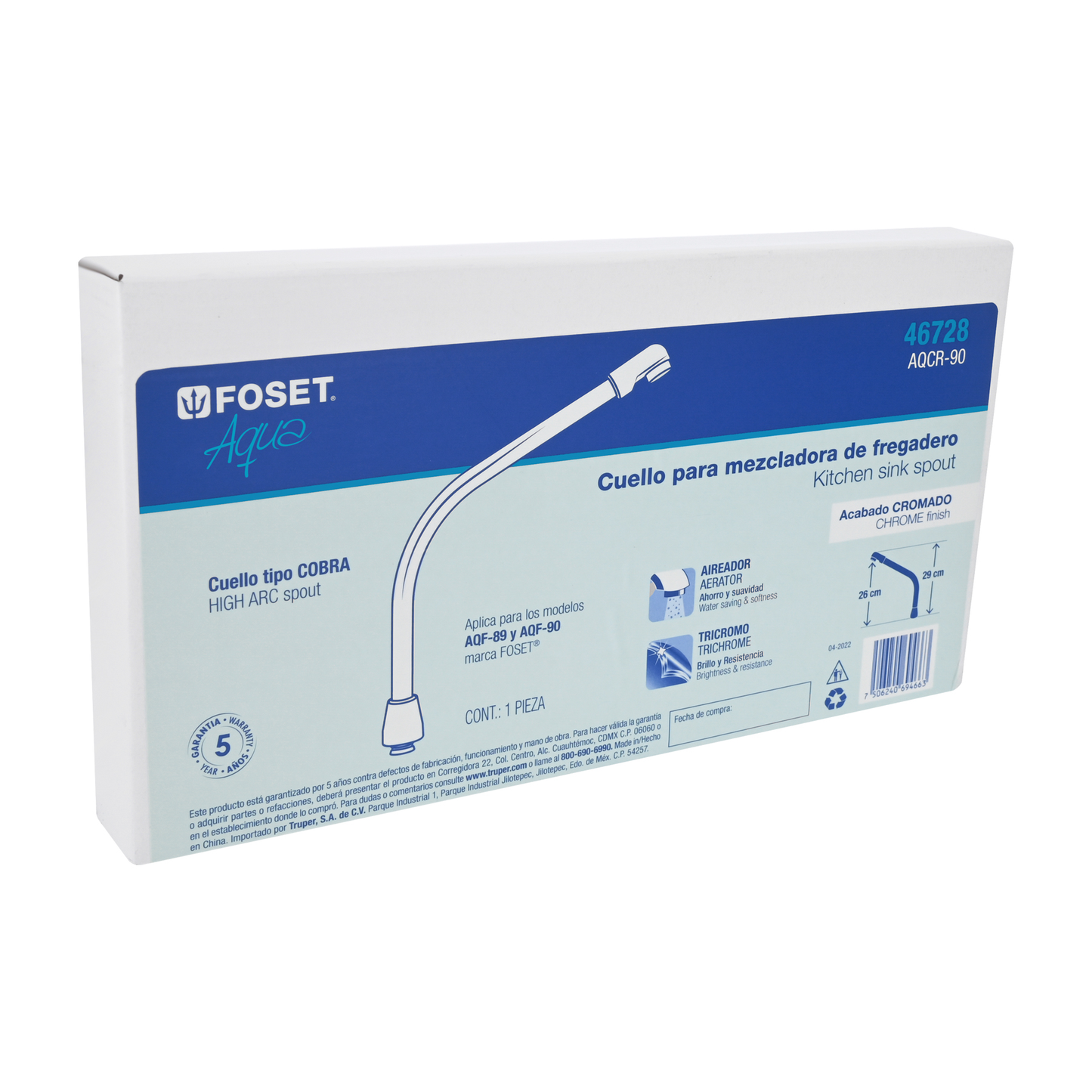 Cuello tipo cobra para mezcladora de fregadero, Foset