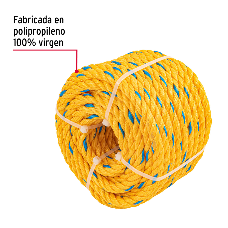 Cuerda torcida de polipropileno, amarilla, 11mm, 18m
