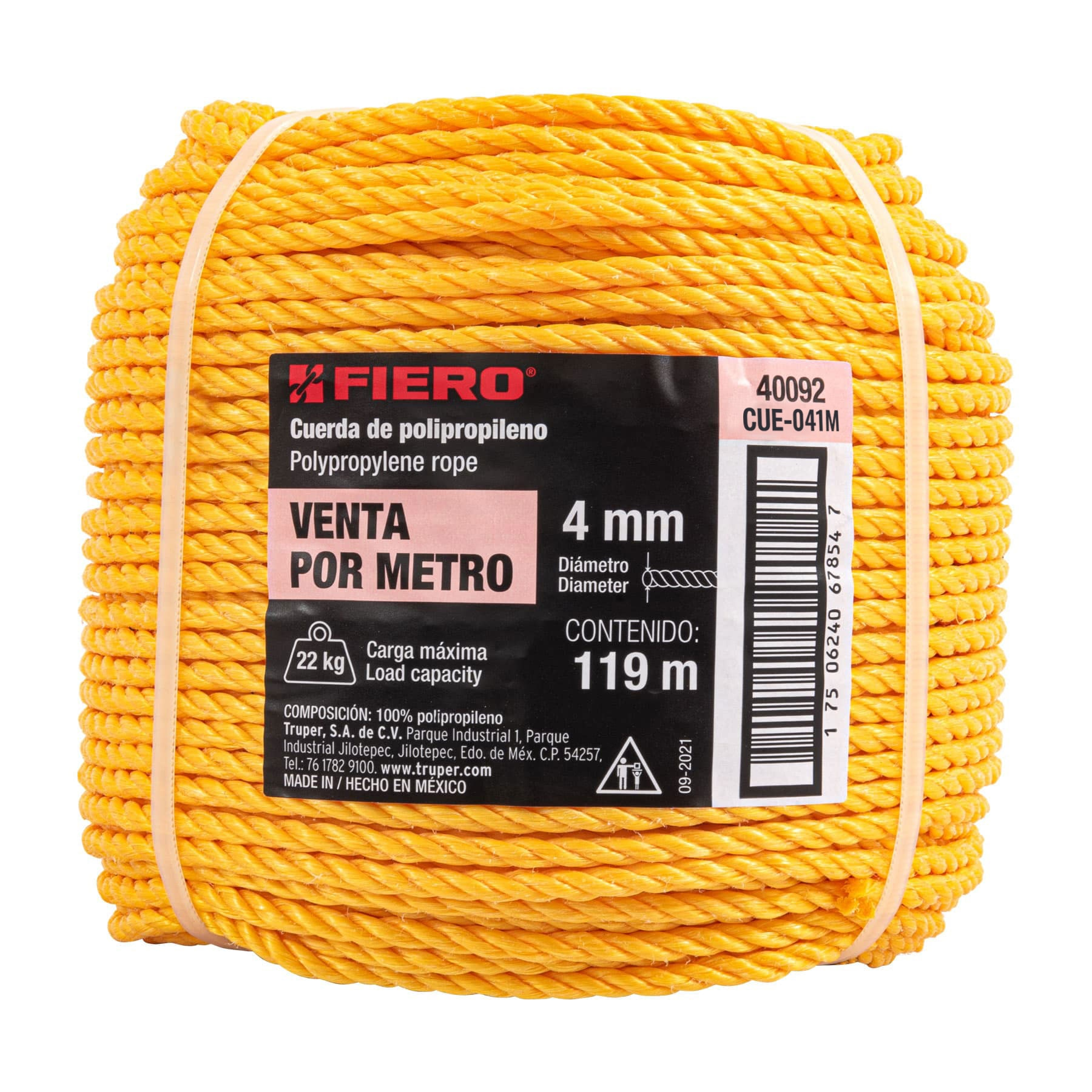 Cuerda torcida de polipropileno, amarilla, 4mm, 119m SUSTITUTO 40183