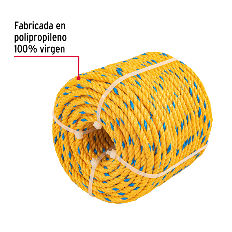 Cuerda torcida de polipropileno, amarilla, 6mm, 46m