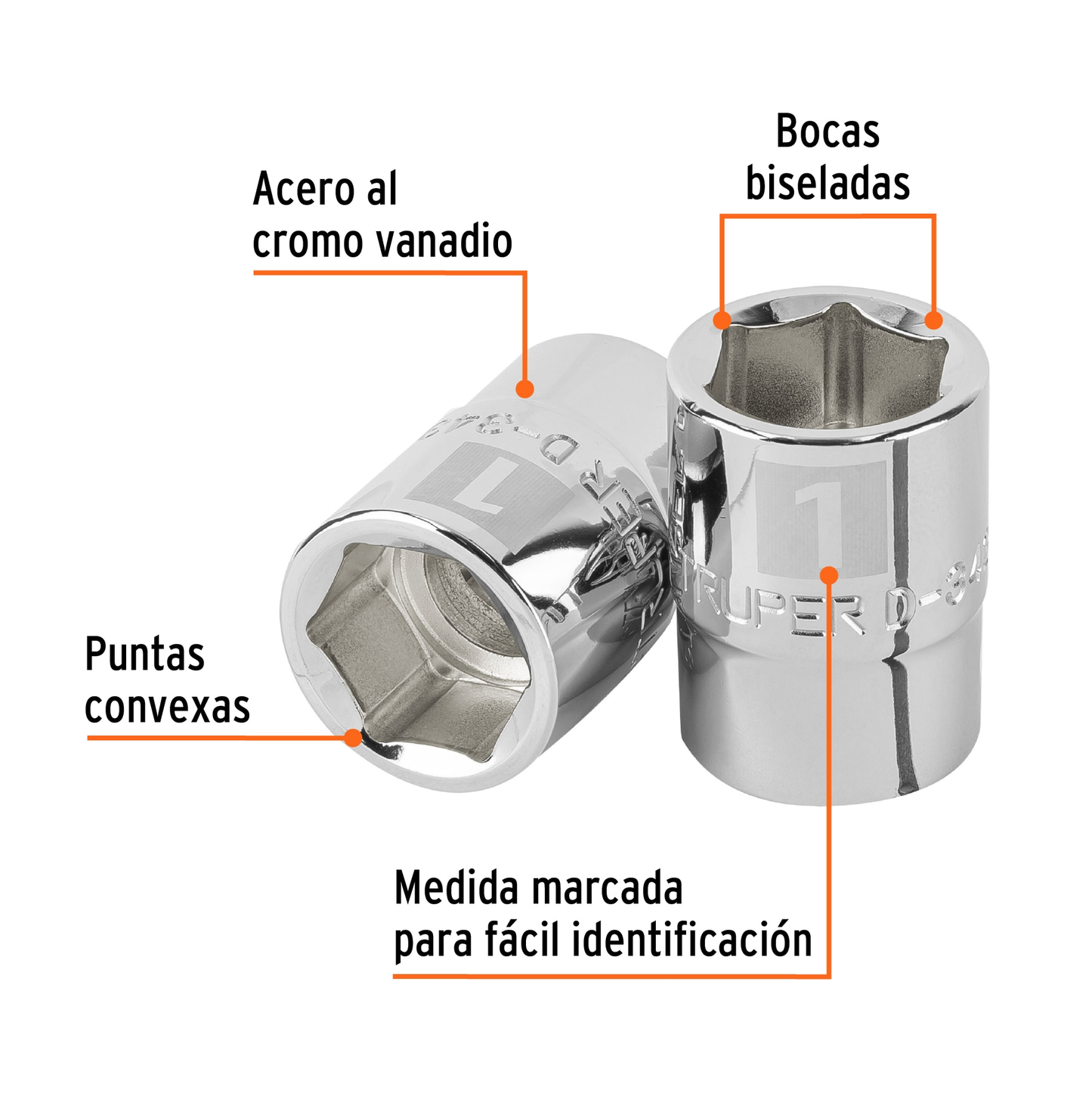 Dado de 1', 6 puntas, cuadro 3/4', Truper