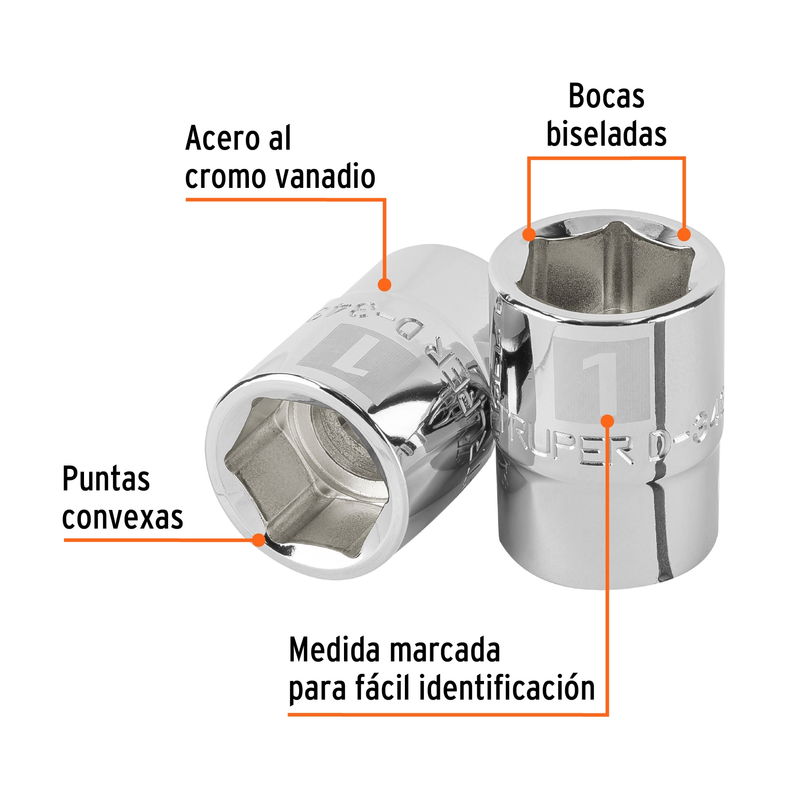 Dado de 1', 6 puntas, cuadro 3/4', Truper