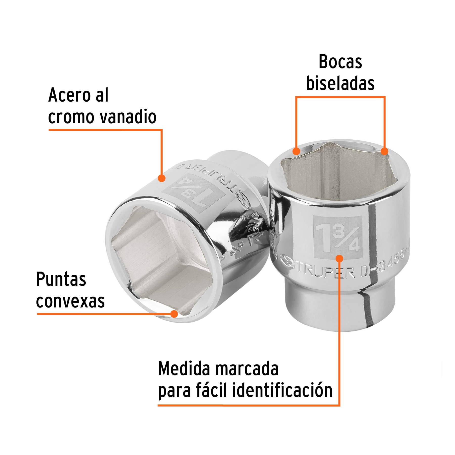Dado de 1-3/4', 6 puntas, cuadro 3/4', Truper