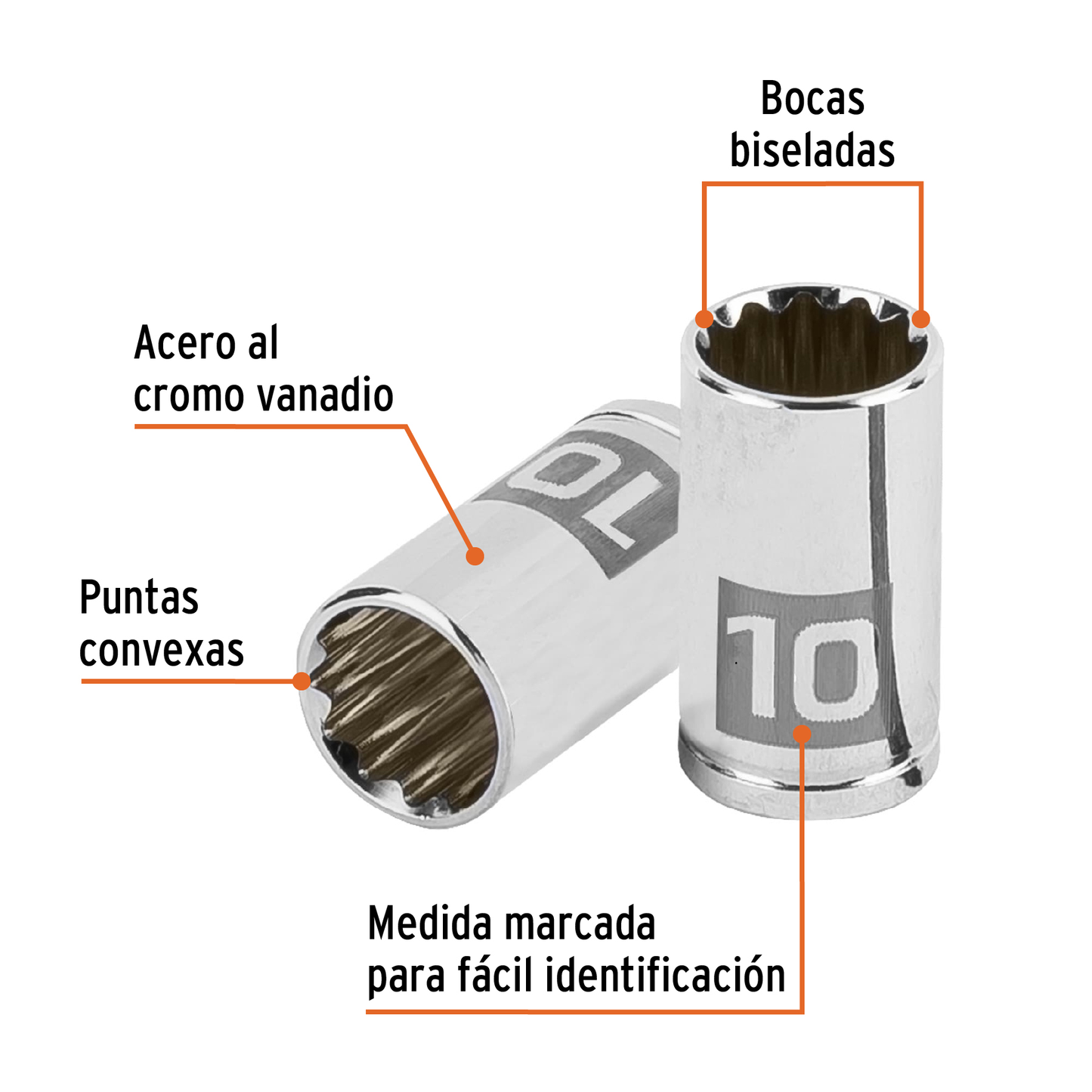 Dado de 10 mm, 12 puntas, cuadro 1/4', Truper