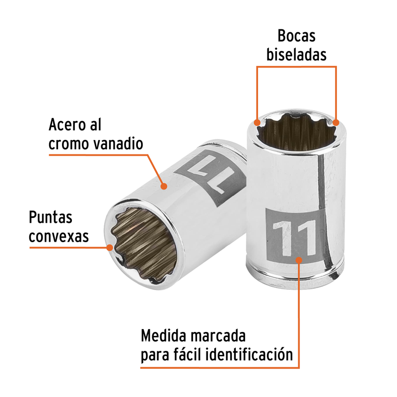 Dado de 11 mm, 12 puntas, cuadro 1/4', Truper