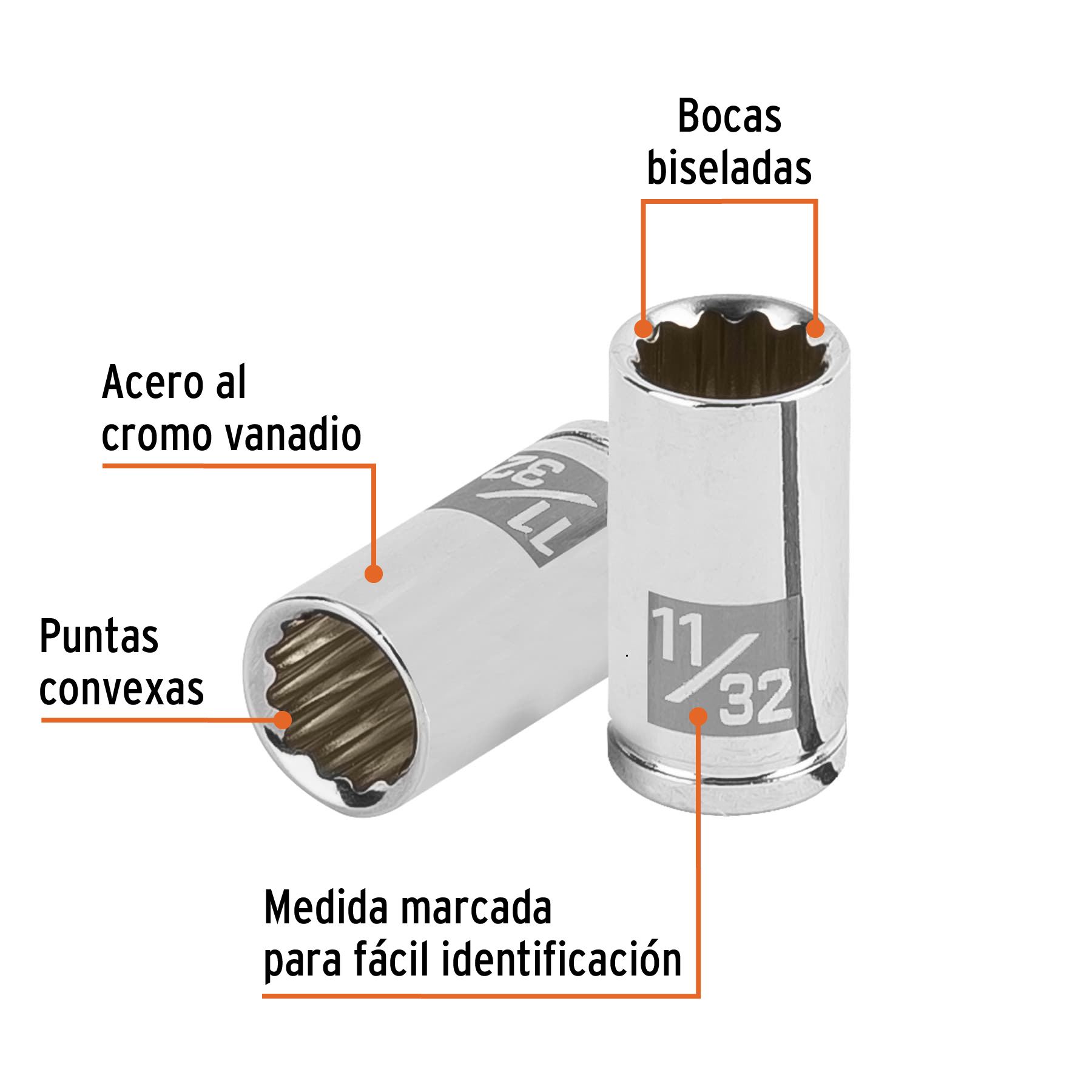 Dado de 11/32', 12 puntas, cuadro 1/4', Truper