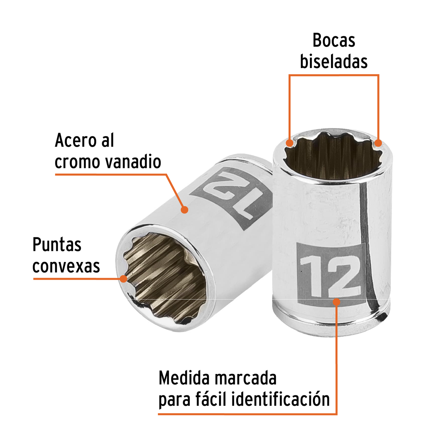 Dado de 12 mm, 12 puntas, cuadro 1/4', Truper