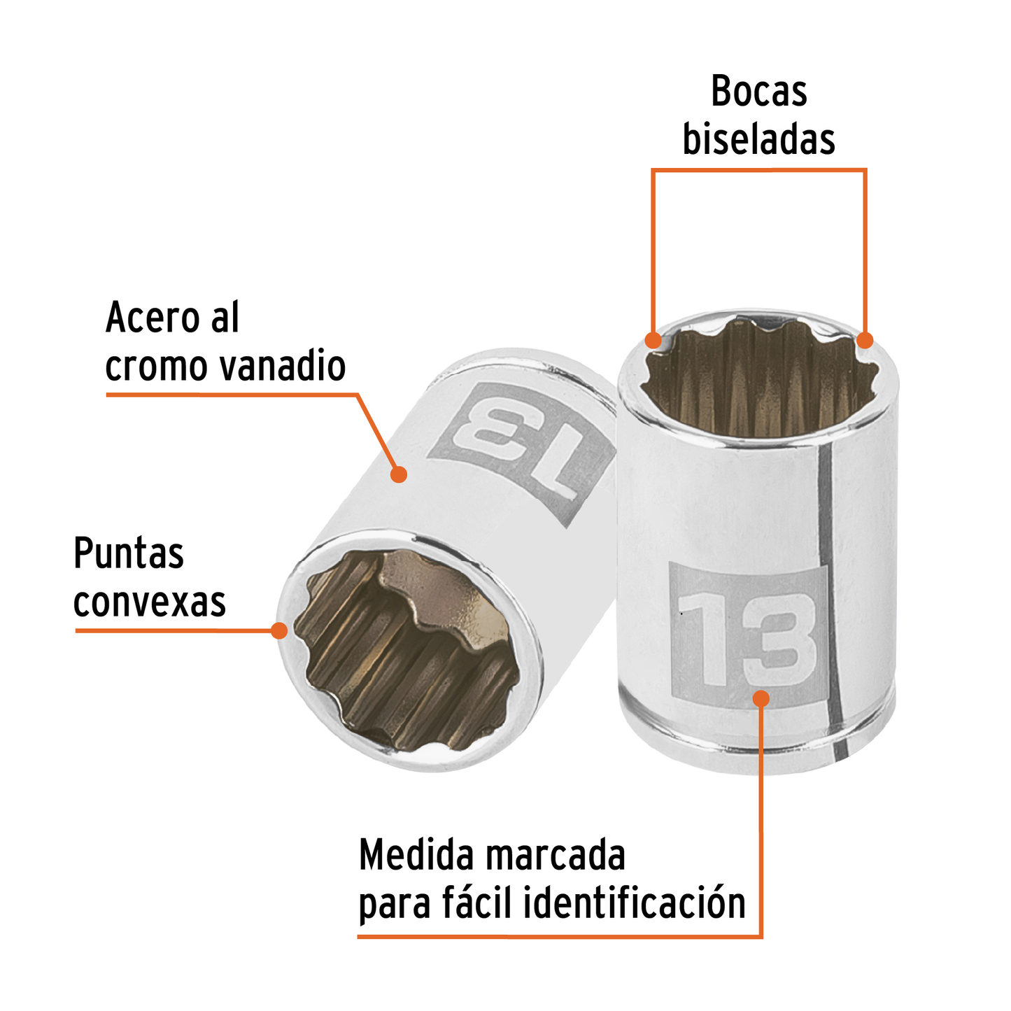 Dado de 13 mm, 12 puntas, cuadro 1/4', Truper