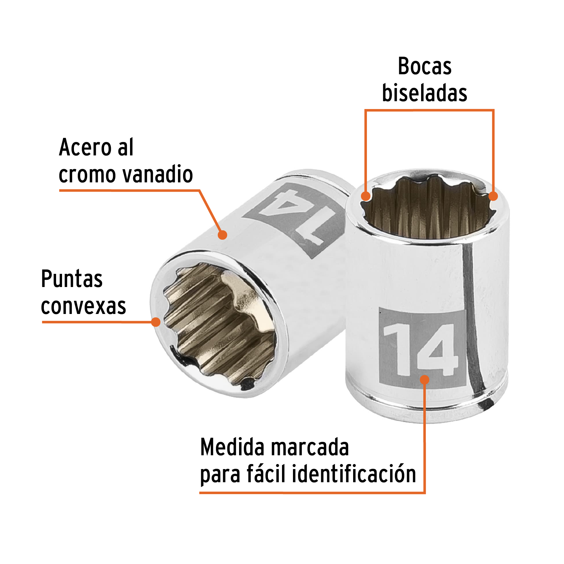 Dado de 14 mm, 12 puntas, cuadro 1/4', Truper