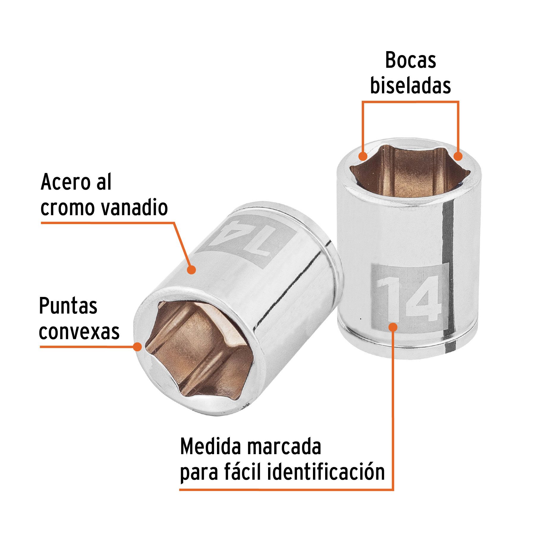 Dado de 14 mm, 6 puntas, cuadro 1/4', Truper