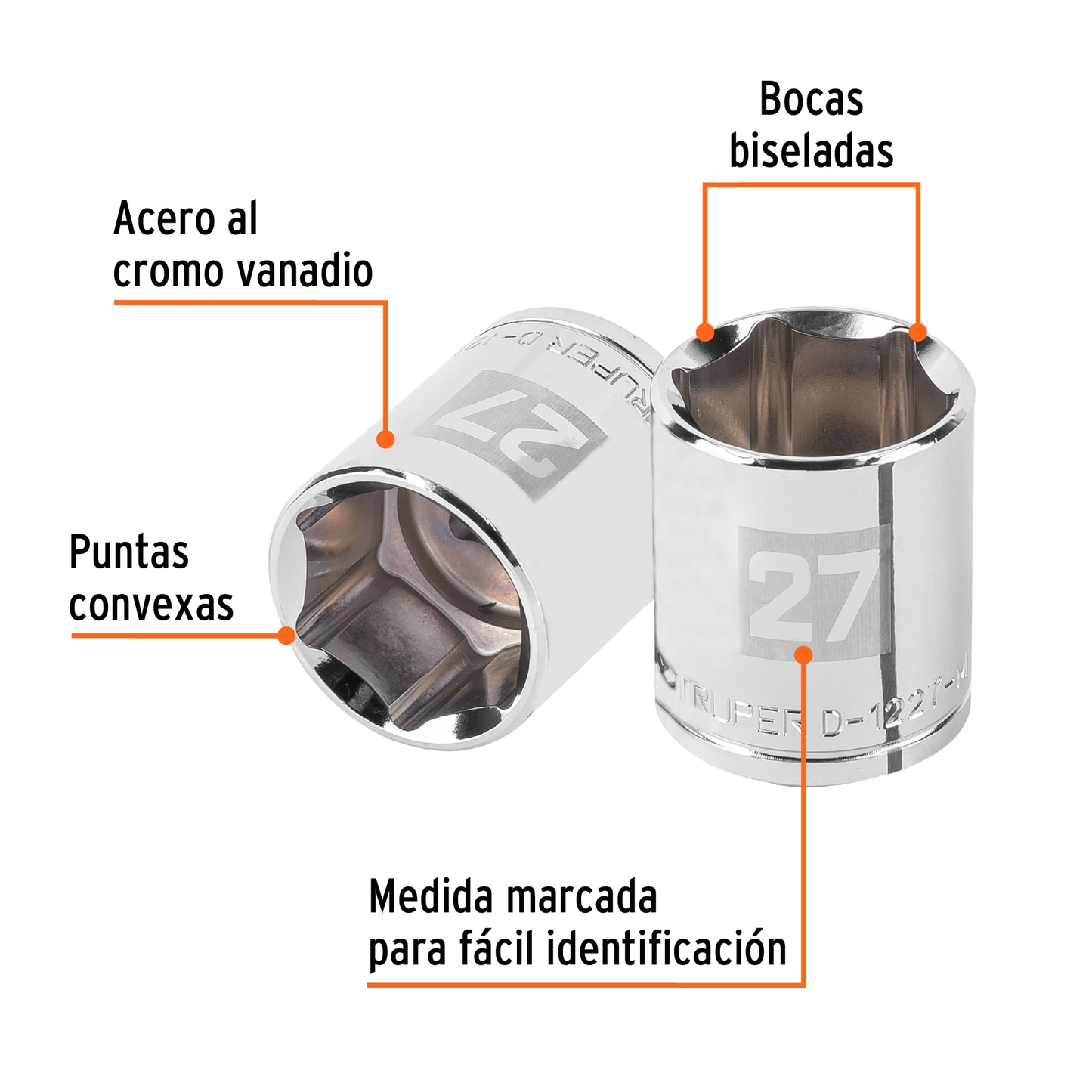 Dado de 27 mm, 6 puntas, cuadro 1/2', Truper