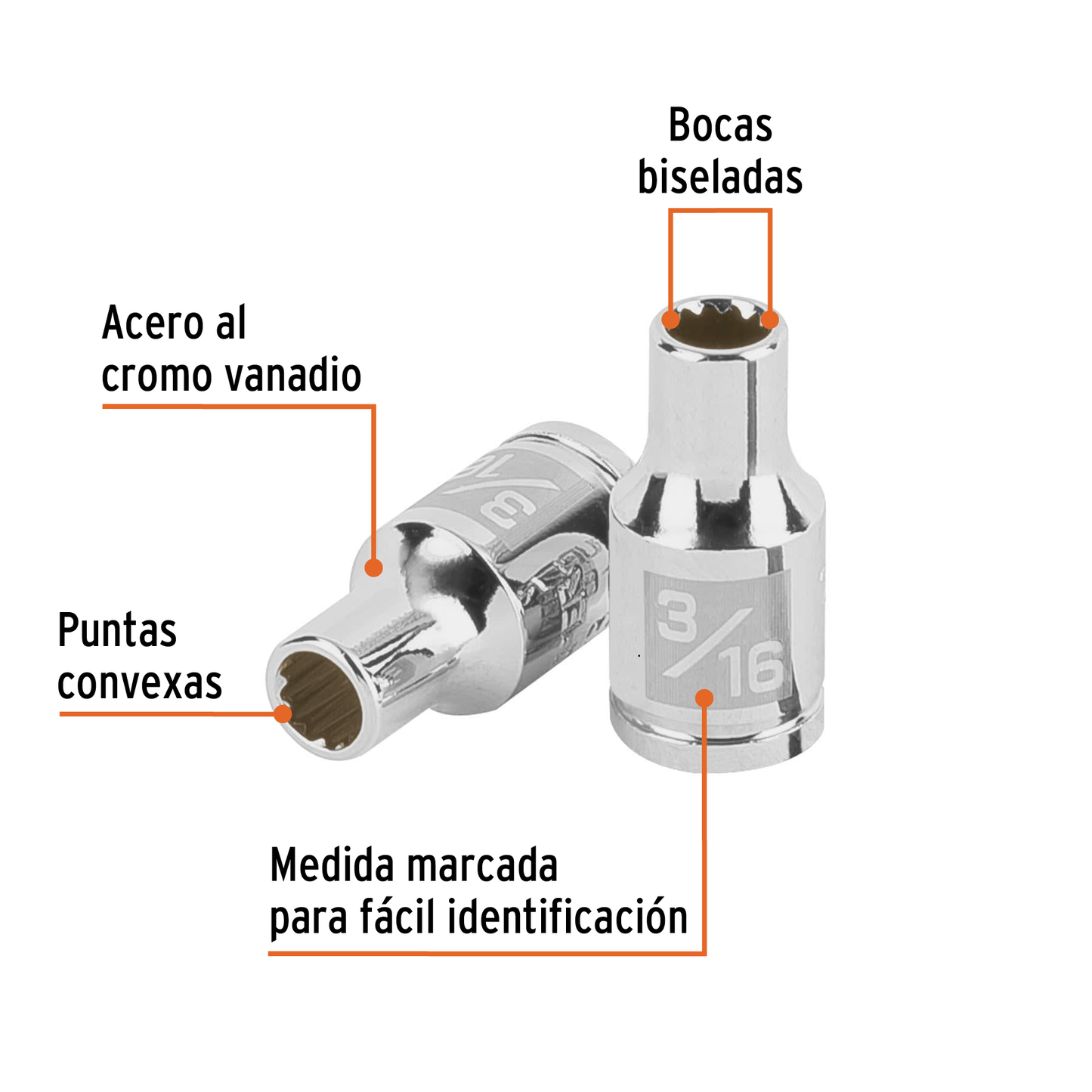 Dado de 3/16', 12 puntas, cuadro 1/4', Truper