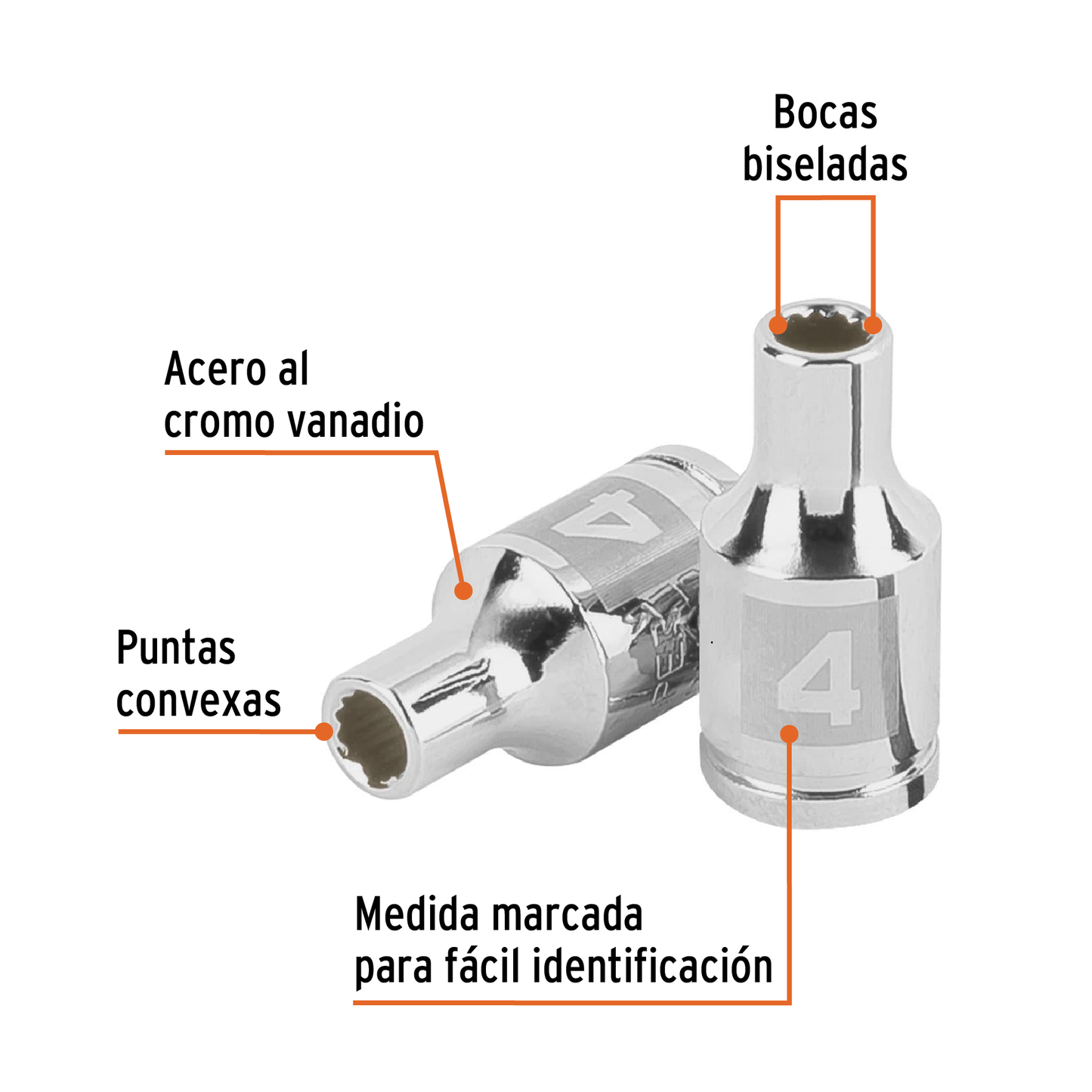 Dado de 4 mm, 12 puntas, cuadro 1/4', Truper