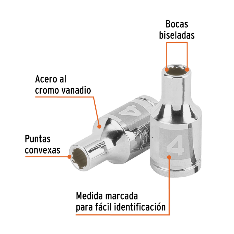 Dado de 4 mm, 12 puntas, cuadro 1/4', Truper