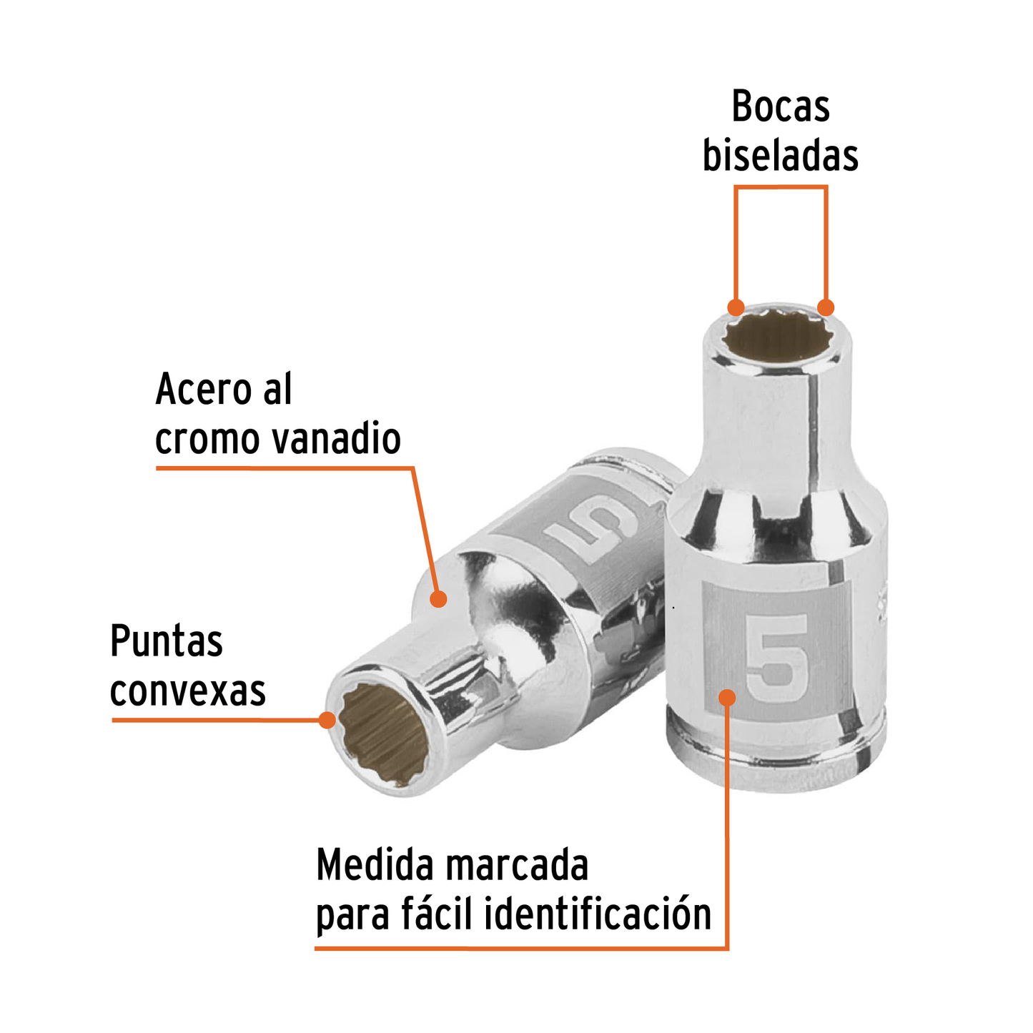 Dado de 5 mm, 12 puntas, cuadro 1/4', Truper