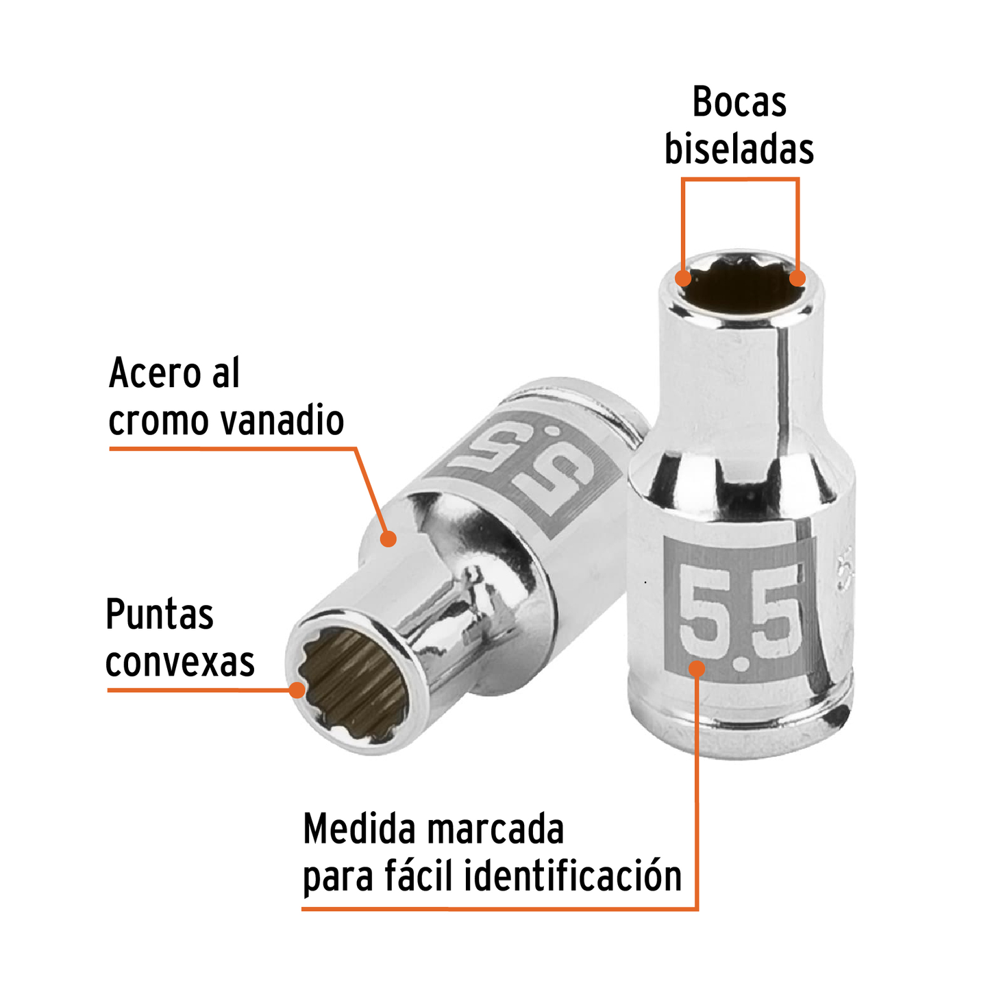 Dado de 5.5 mm, 12 puntas, cuadro 1/4', Truper