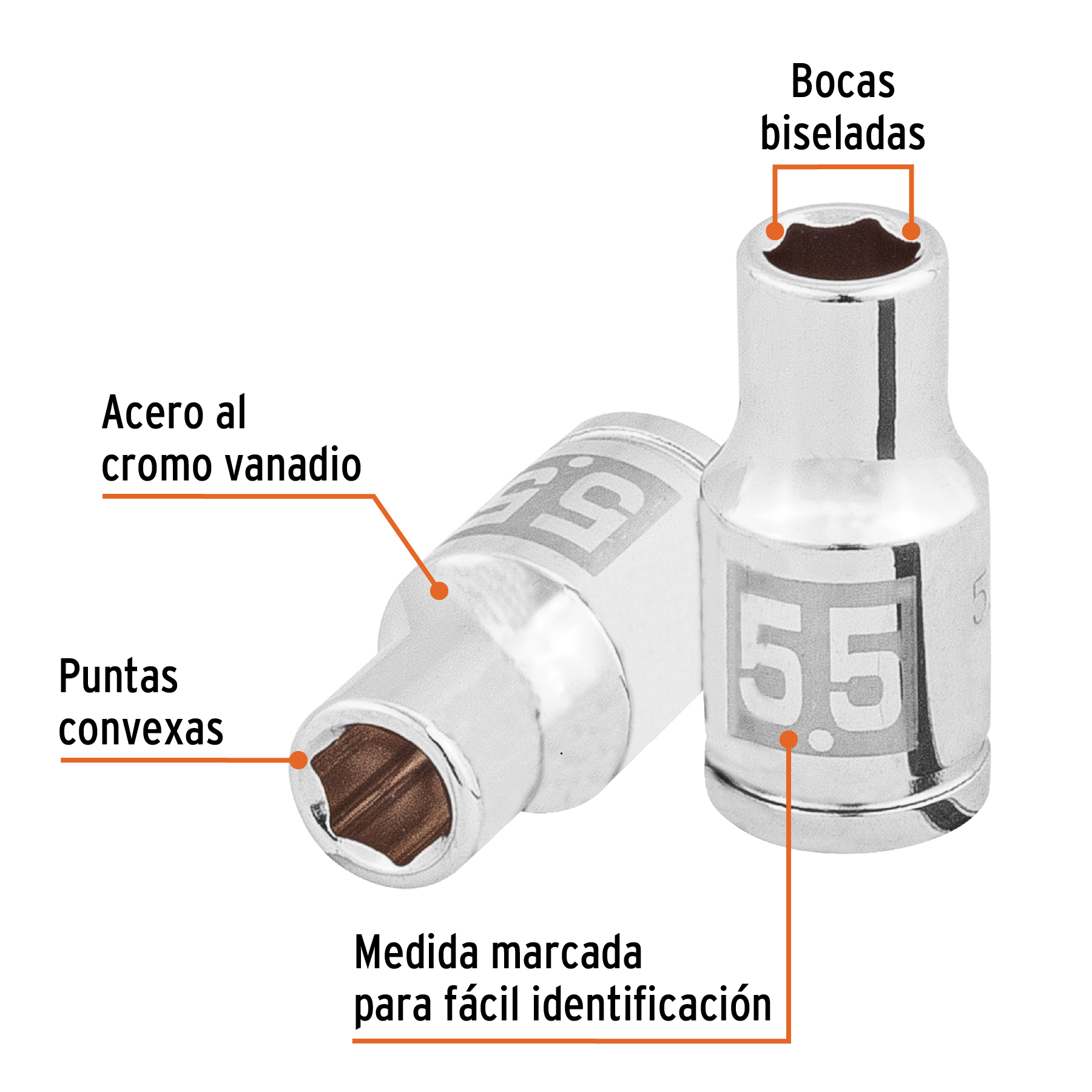 Dado de 5.5 mm, 6 puntas, cuadro 1/4', Truper