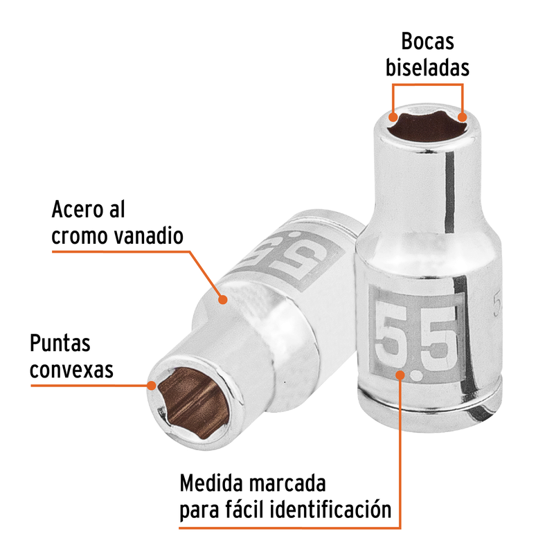 Dado de 5.5 mm, 6 puntas, cuadro 1/4', Truper
