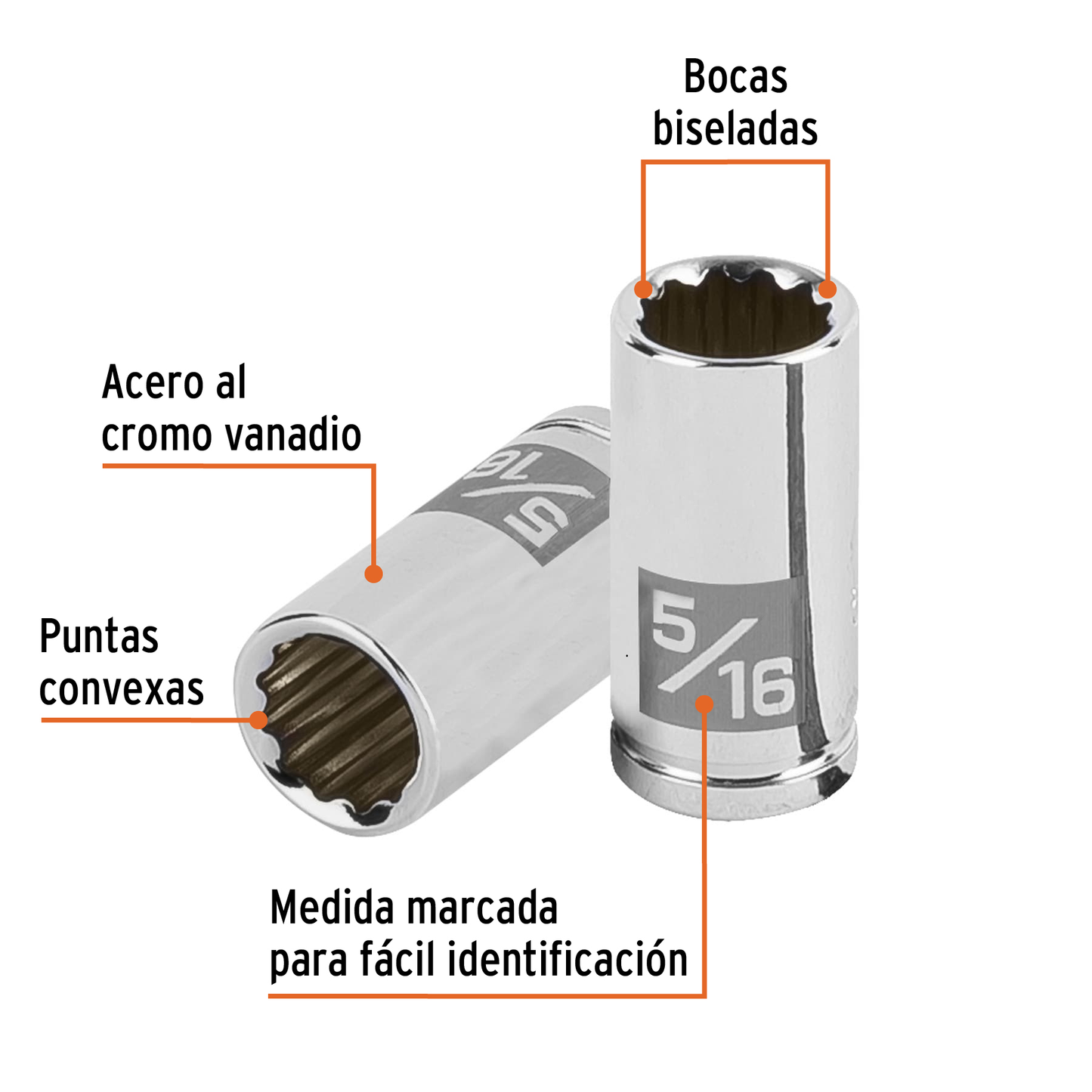 Dado de 5/16', 12 puntas, cuadro 1/4', Truper