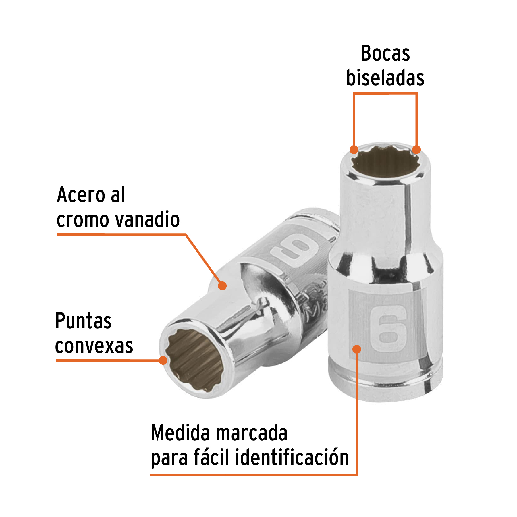 Dado de 6 mm, 12 puntas, cuadro 1/4', Truper