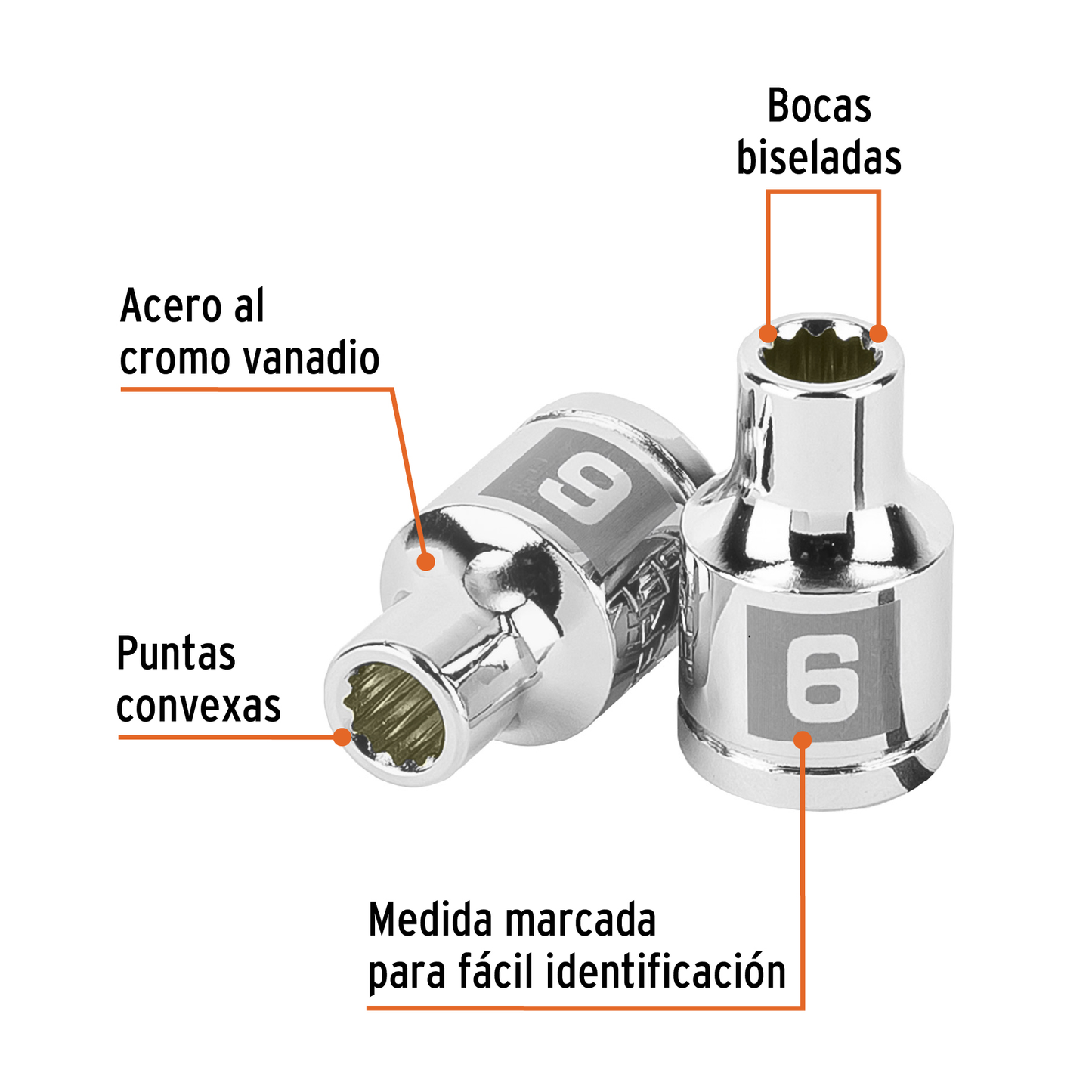 Dado de 6 mm, 12 puntas, cuadro 3/8', Truper