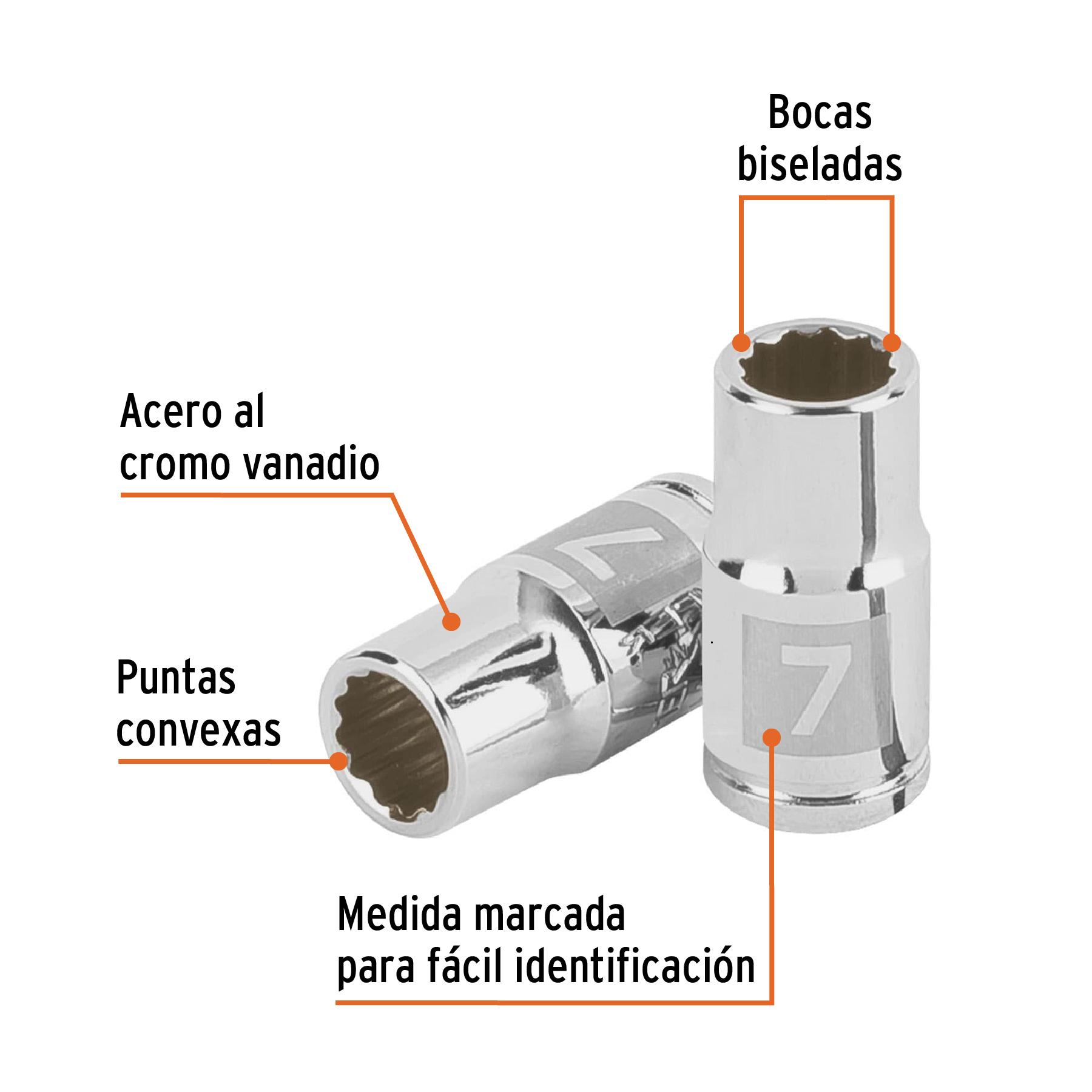 Dado de 7 mm, 12 puntas, cuadro 1/4', Truper