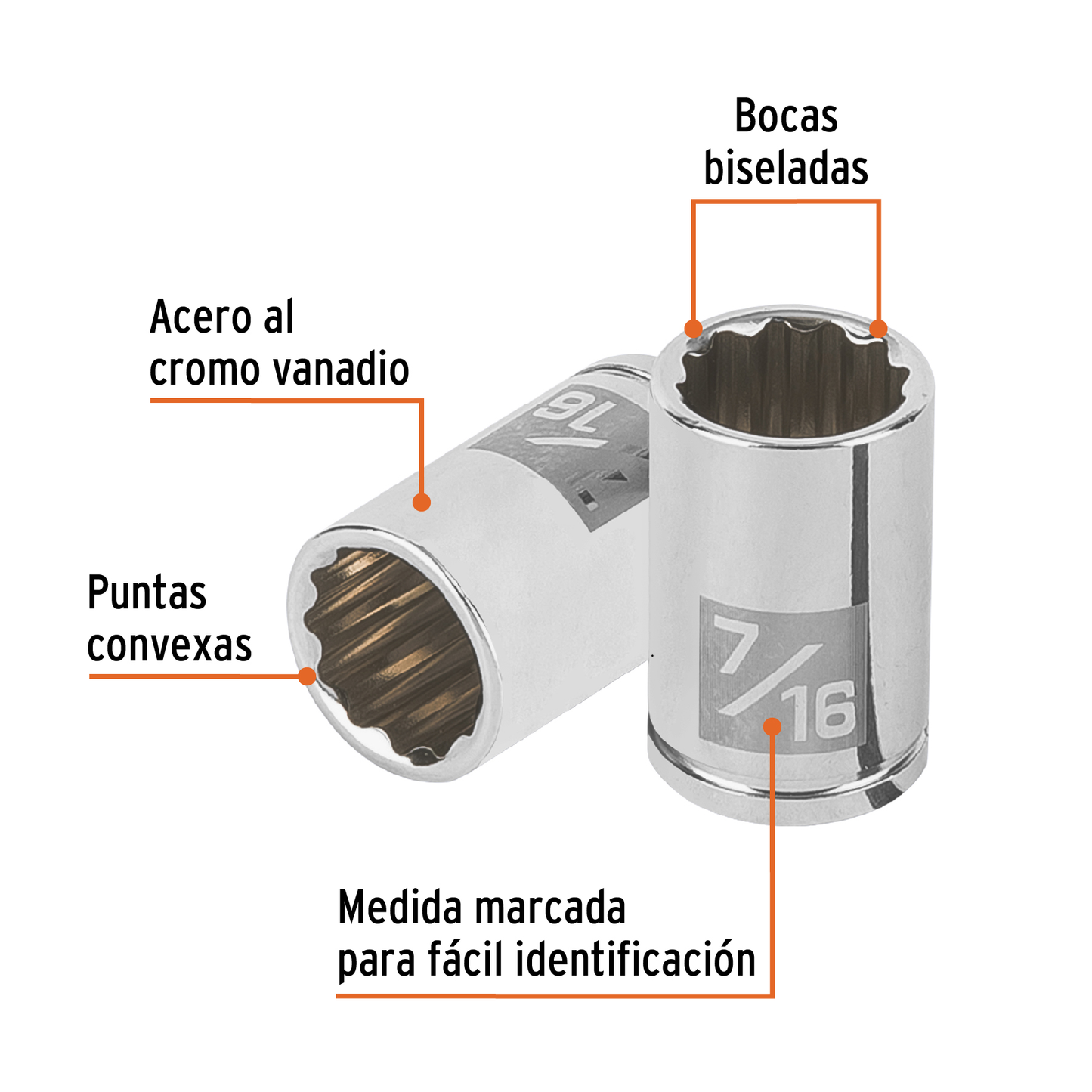 Dado de 7/16', 12 puntas, cuadro 1/4', Truper