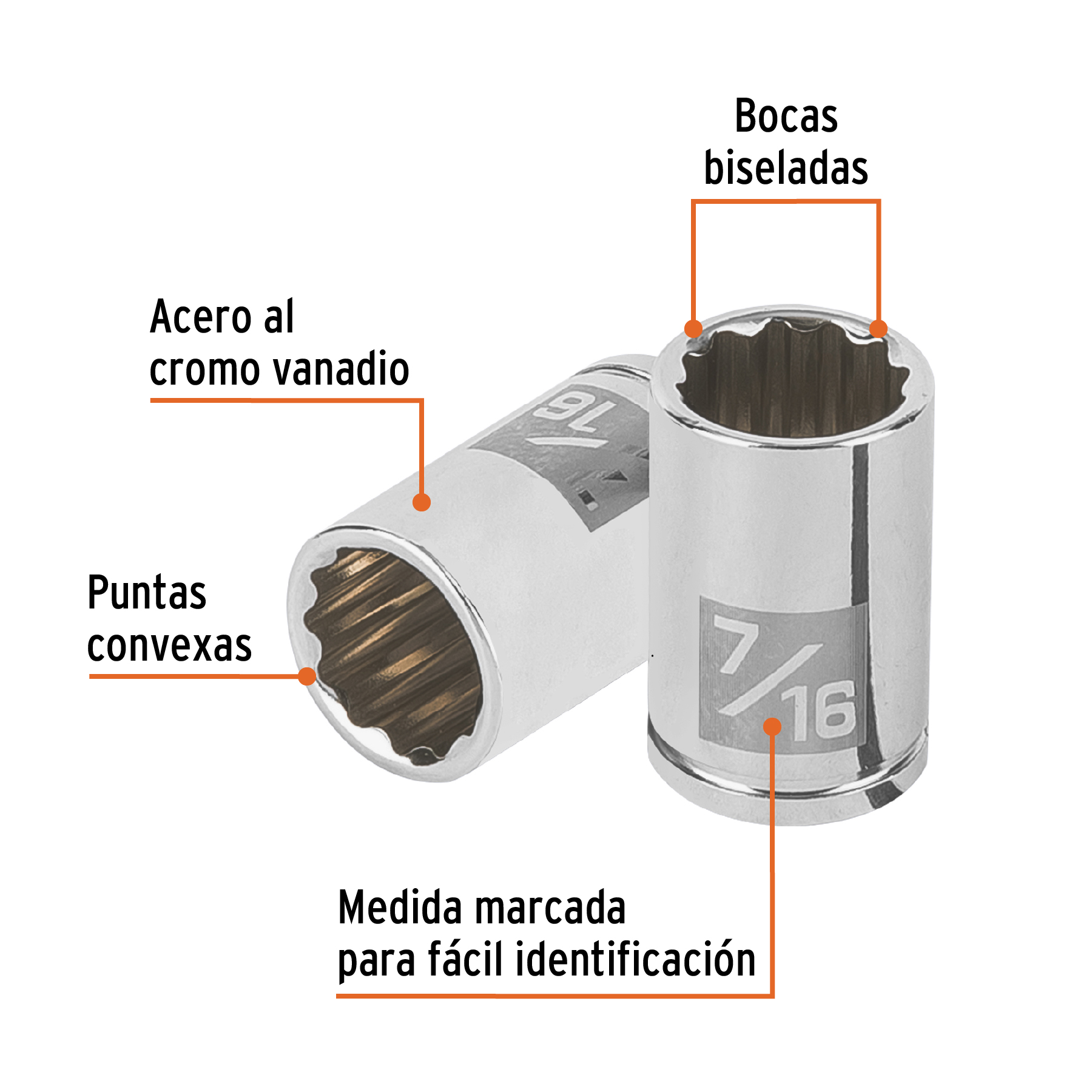 Dado de 7/16', 12 puntas, cuadro 1/4', Truper