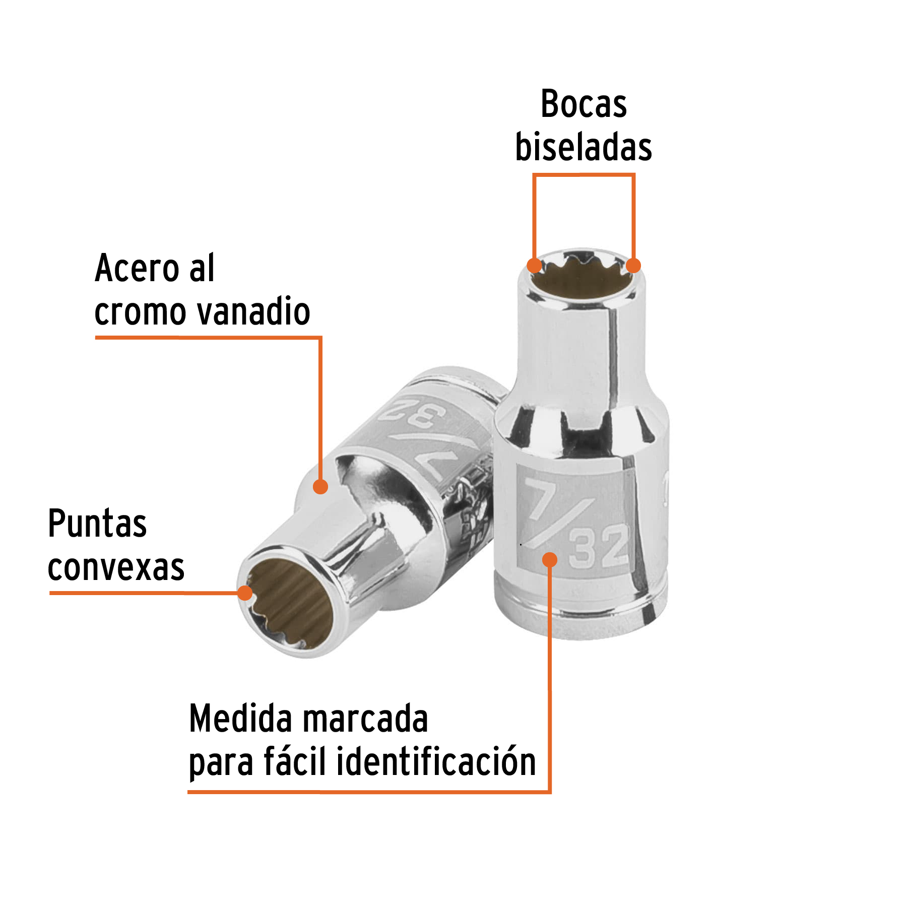 Dado de 7/32', 12 puntas, cuadro 1/4', Truper