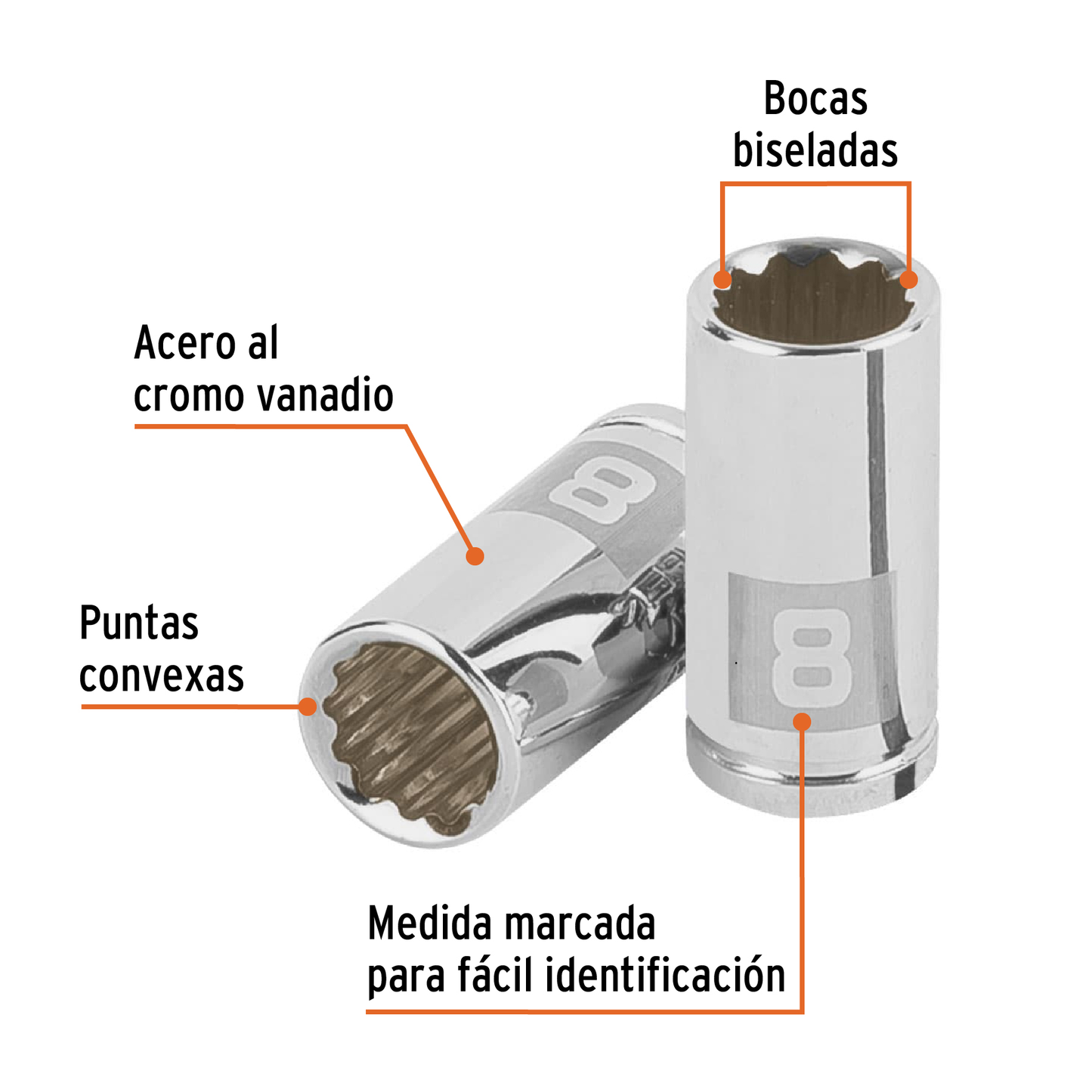Dado de 8 mm, 12 puntas, cuadro 1/4', Truper